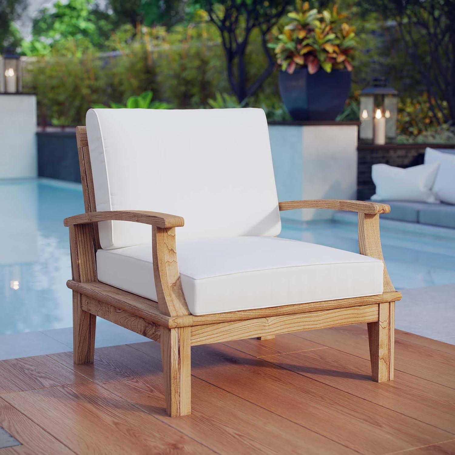 Natural White Teak Outdoor Accent Chair with Tapered Legs