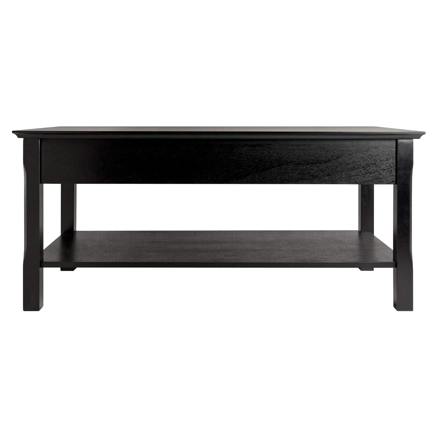 Timer Coffee Table, Drawers and Shelf - Black - Winsome: Solid Wood, Chrome Handle Accents