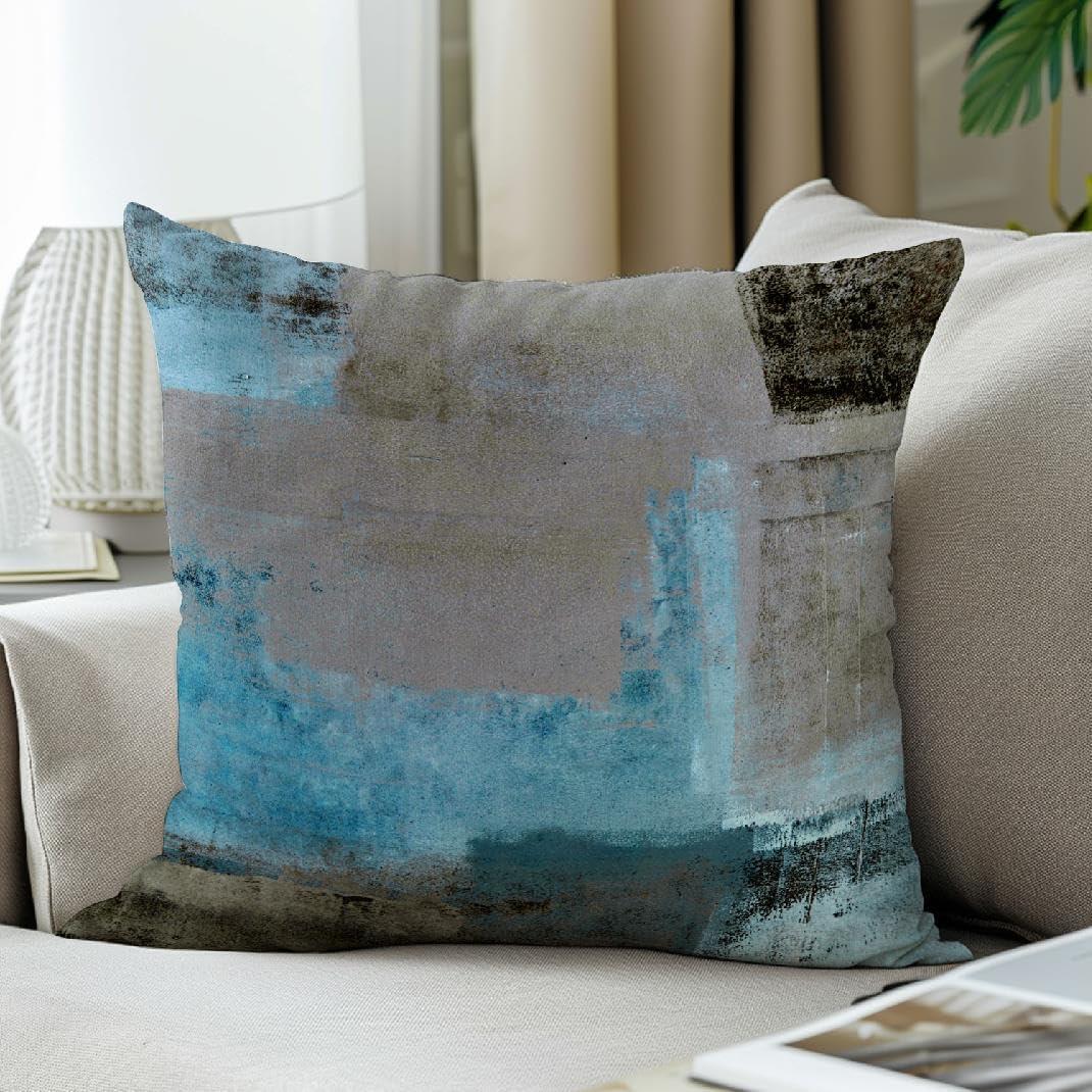 Teal and Brown Throw Pillows Covers Set of 2 Blue Gray Abstract Art Painting Aesthetic Modern Square Decorative Pillow Covers Soft Throw Pillows for Couch Sofa Bedroom, 18X18 Inches