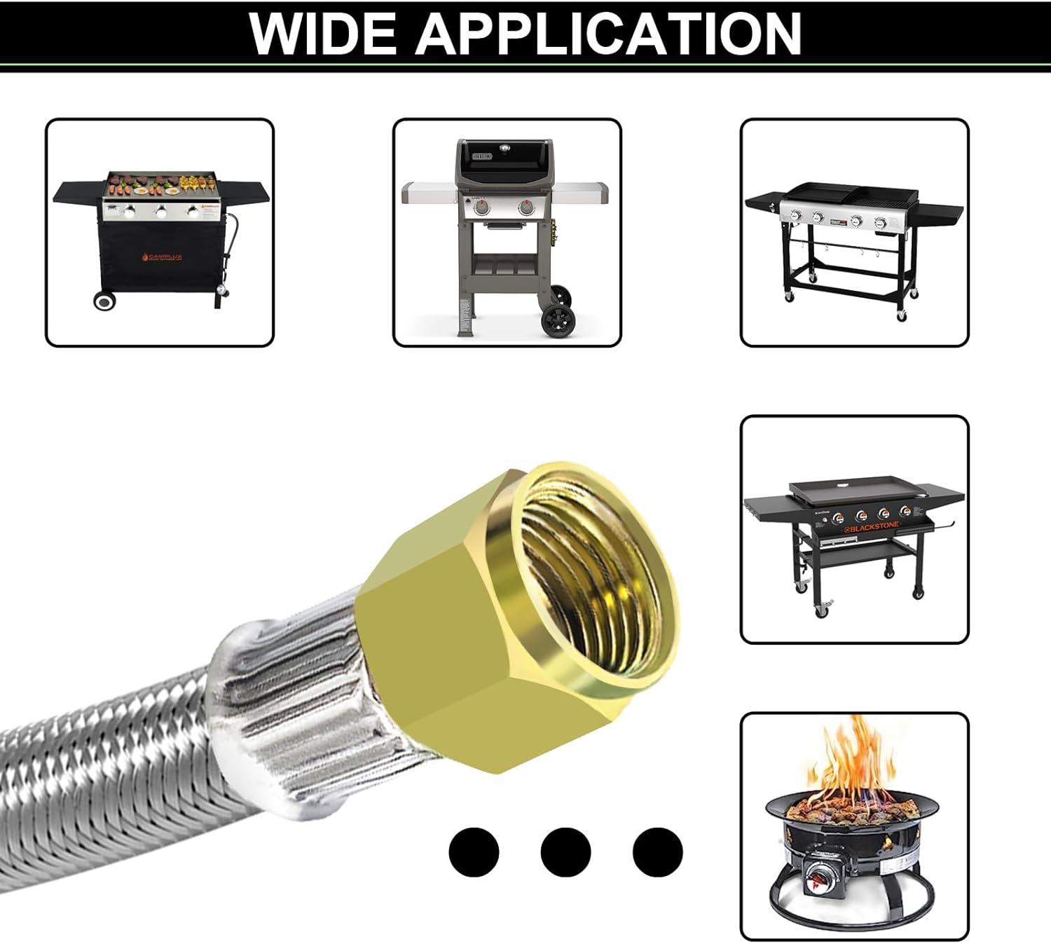 Gaspro 12ft 0-30 PSI Adjustable Propane Regulator with Gauge Stainless High Pressure Propane Hose with Regulator and  3/8" Female Connector