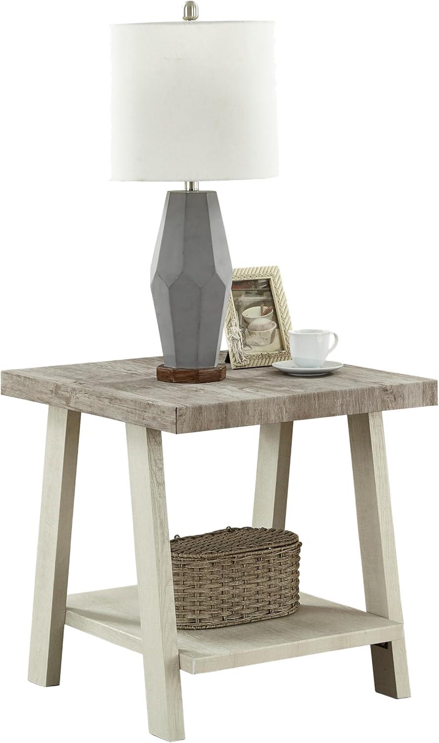 Roundhill Furniture Athens Contemporary Wood End Table Weathered Gray/Beige