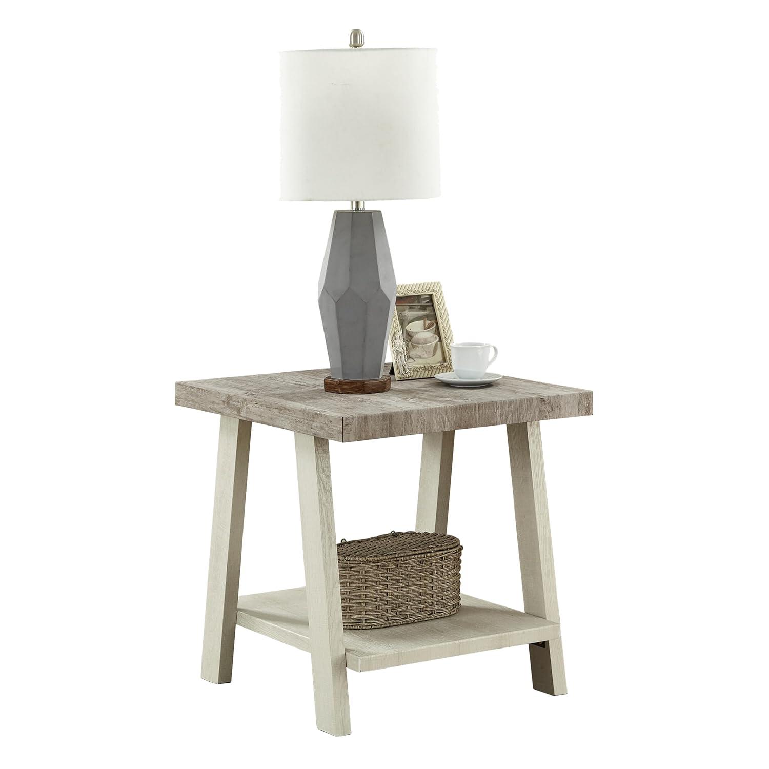 Roundhill Furniture Athens Contemporary Two-Tone Wood Shelf End Table in Weathered Gray and Beige