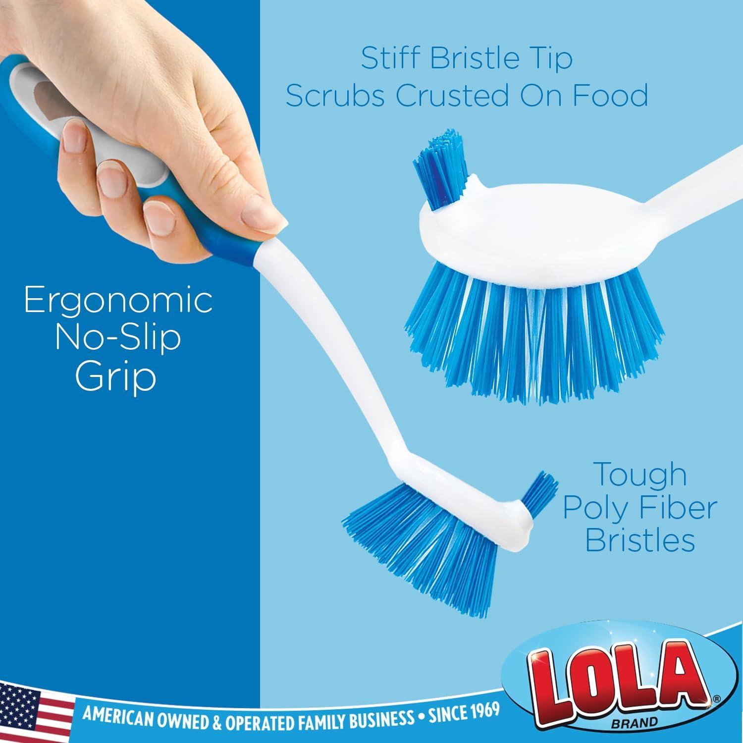 LOLA Pro Dish Brush W/ Comfort Non-Slip Rubber Handle, Built-In Food Scraper - 1 CT