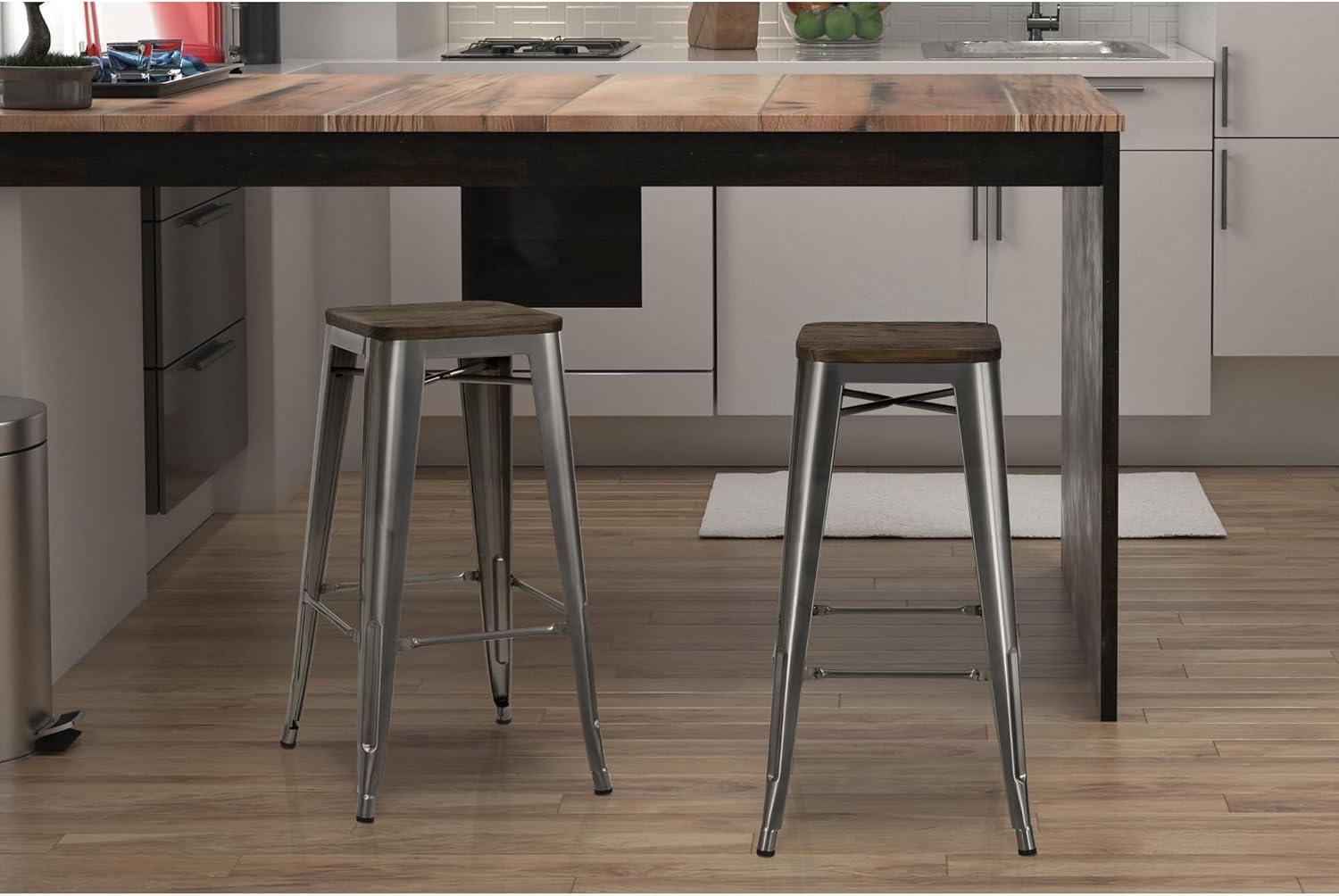 Fusion 30" Gun Metal Backless Bar Stools with Wood Seat