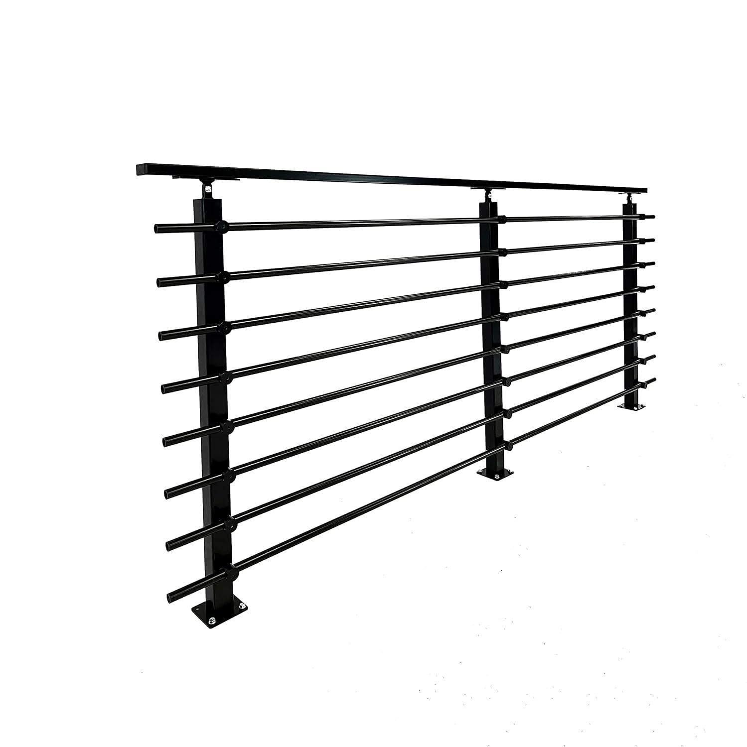 Concept Fusion Modern Horizontal Adjustable Railing Banister System for Staircases Balconies and Decks Complete Guard Railing Kit