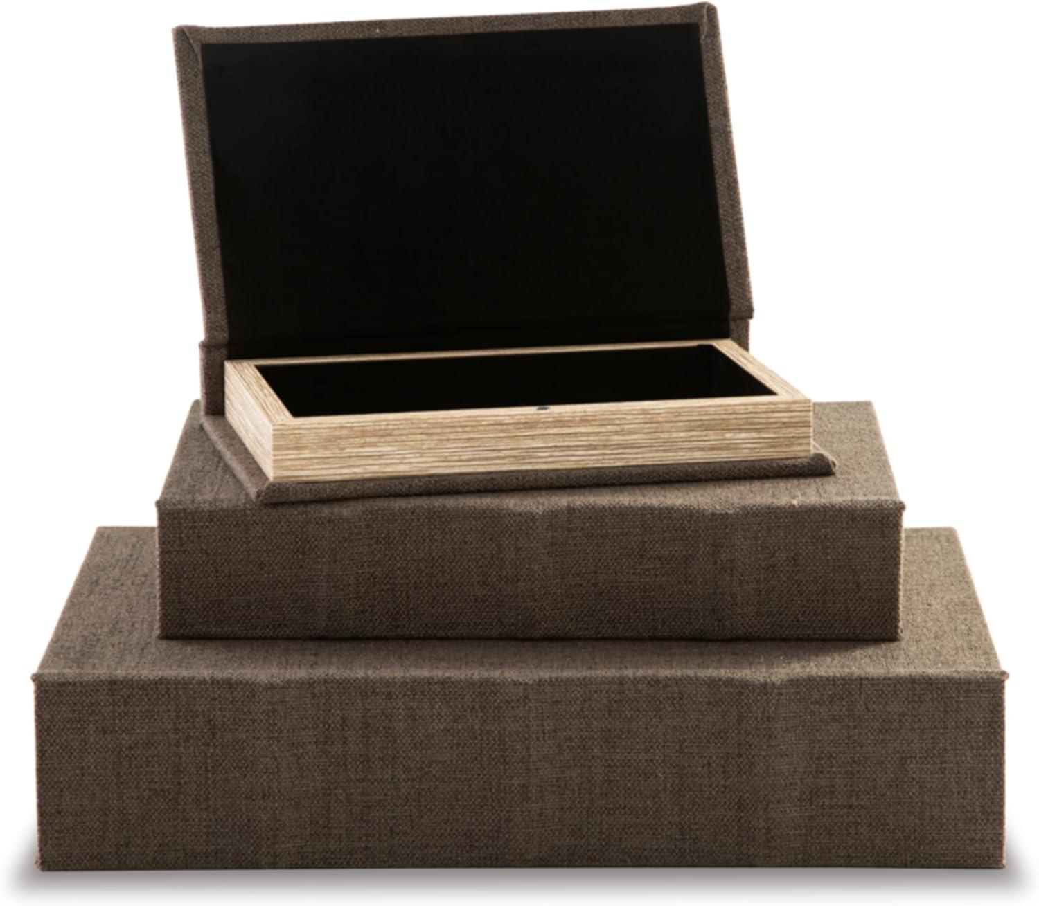 Brown Faux Book Keepsake Storage Box Set of 3