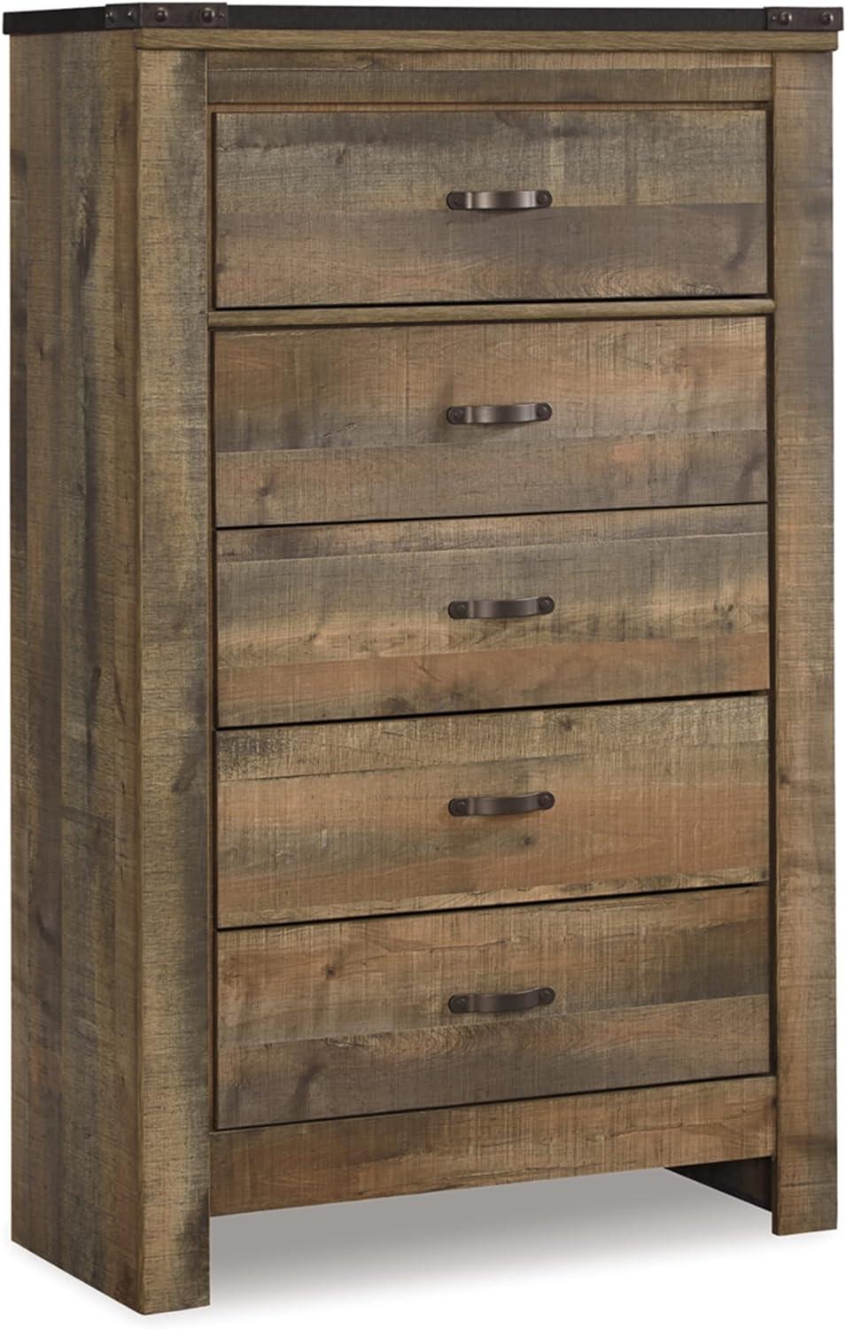 Transitional Brown 5-Drawer Chest with Nailhead Accents