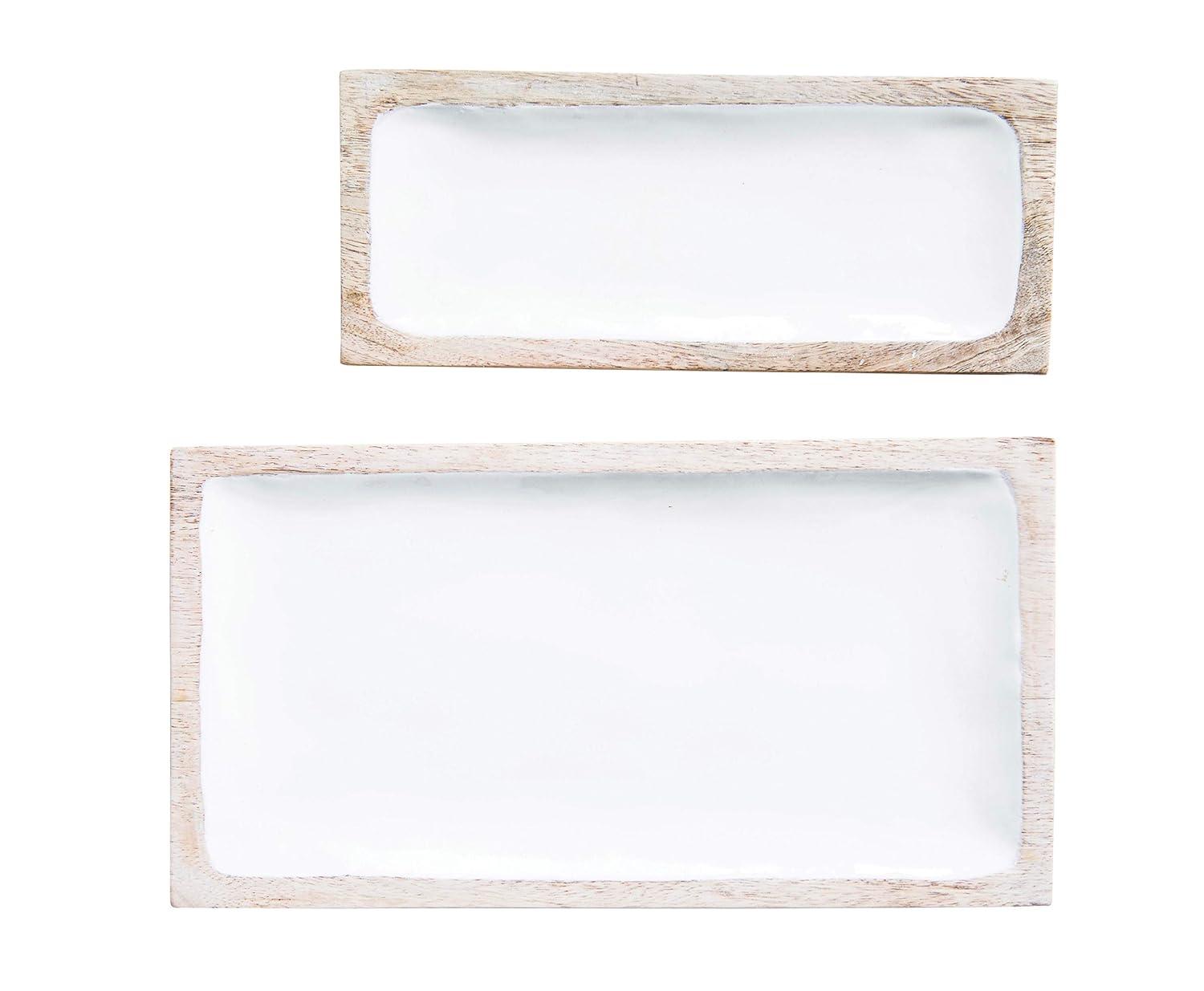 Set of 2 Enameled Mango Wood Trays White - Storied Home: Basket Design, Nightstand Accessory, Rustic Charm