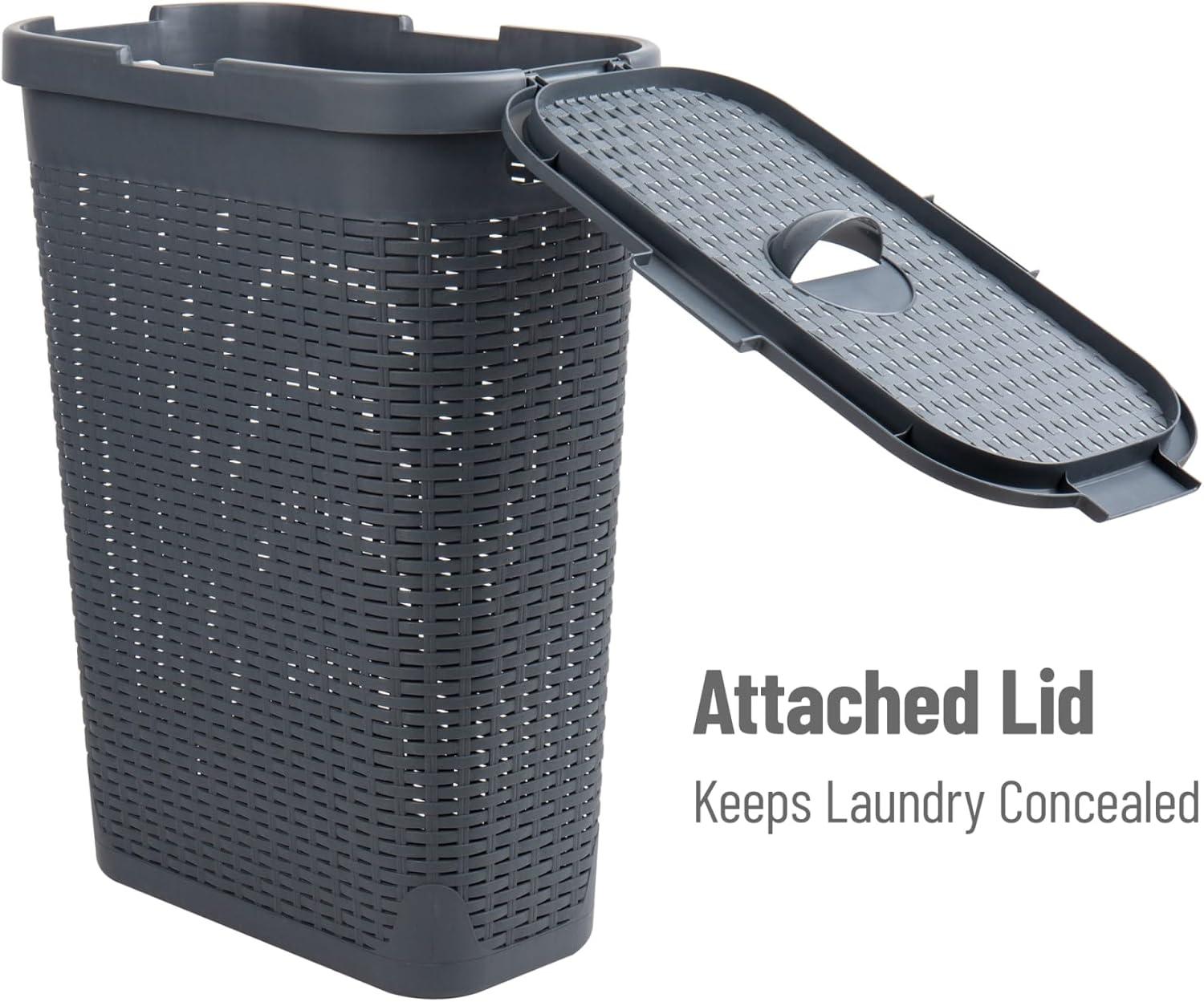 Mind Reader Mind Reader 40L Slim Laundry Hamper, Clothes Basket, Lid, Wicker Design, Plastic