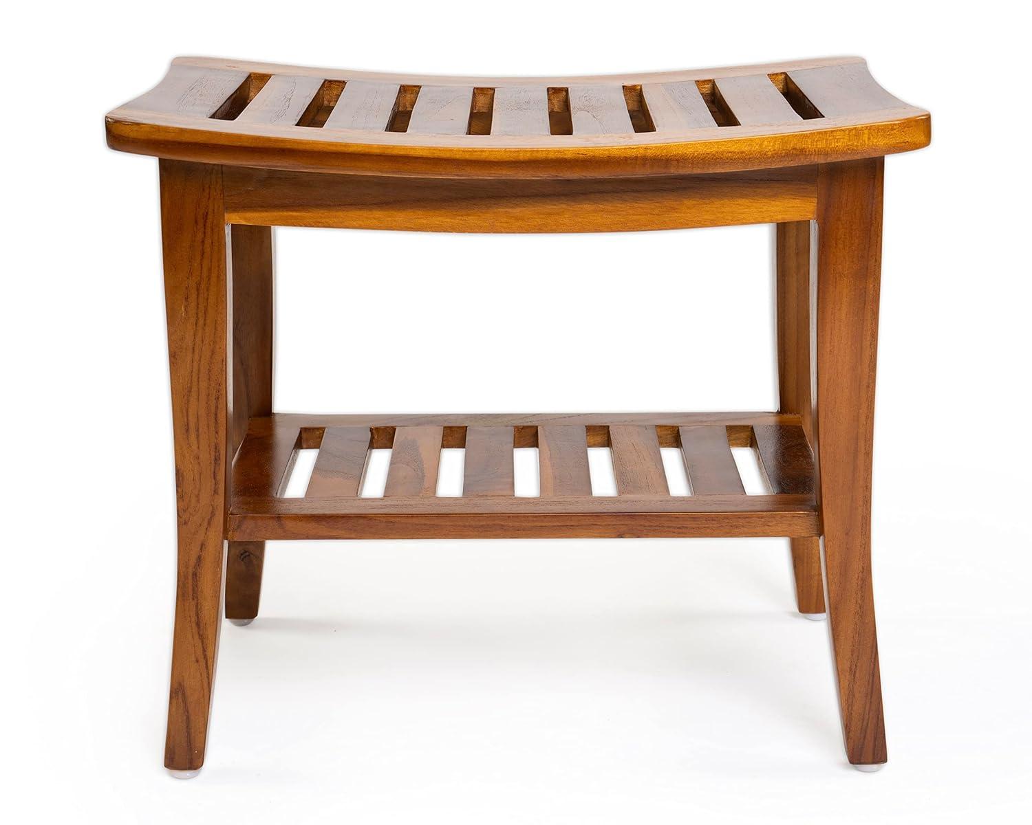 Ala Teak Brown Waterproof Shower Bench with Shelf