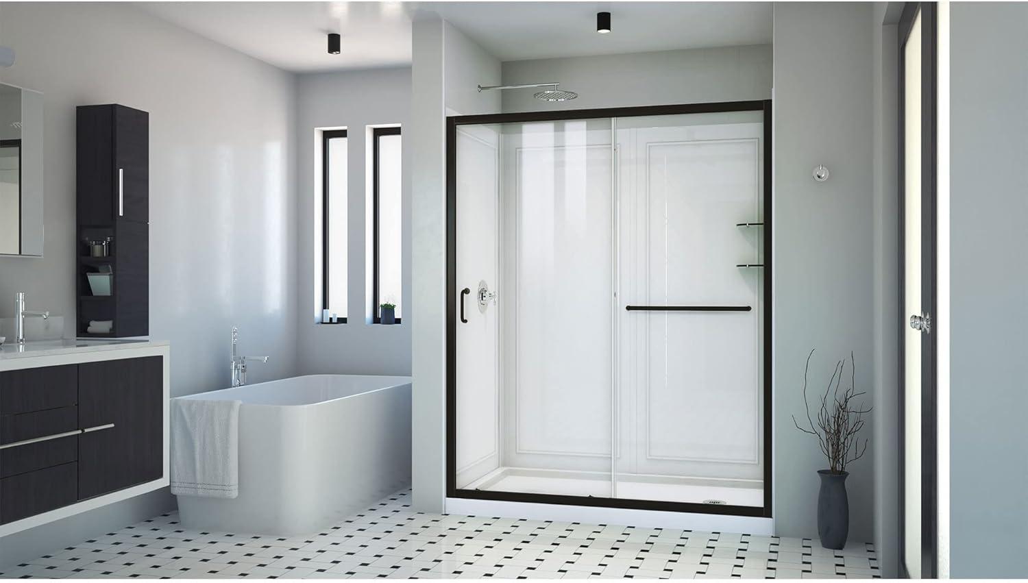 Infinity-Z 60" W x 30" D x 76.75" H Semi-Frameless Rectangle Shower Enclosure with Towel Bar and Base Included