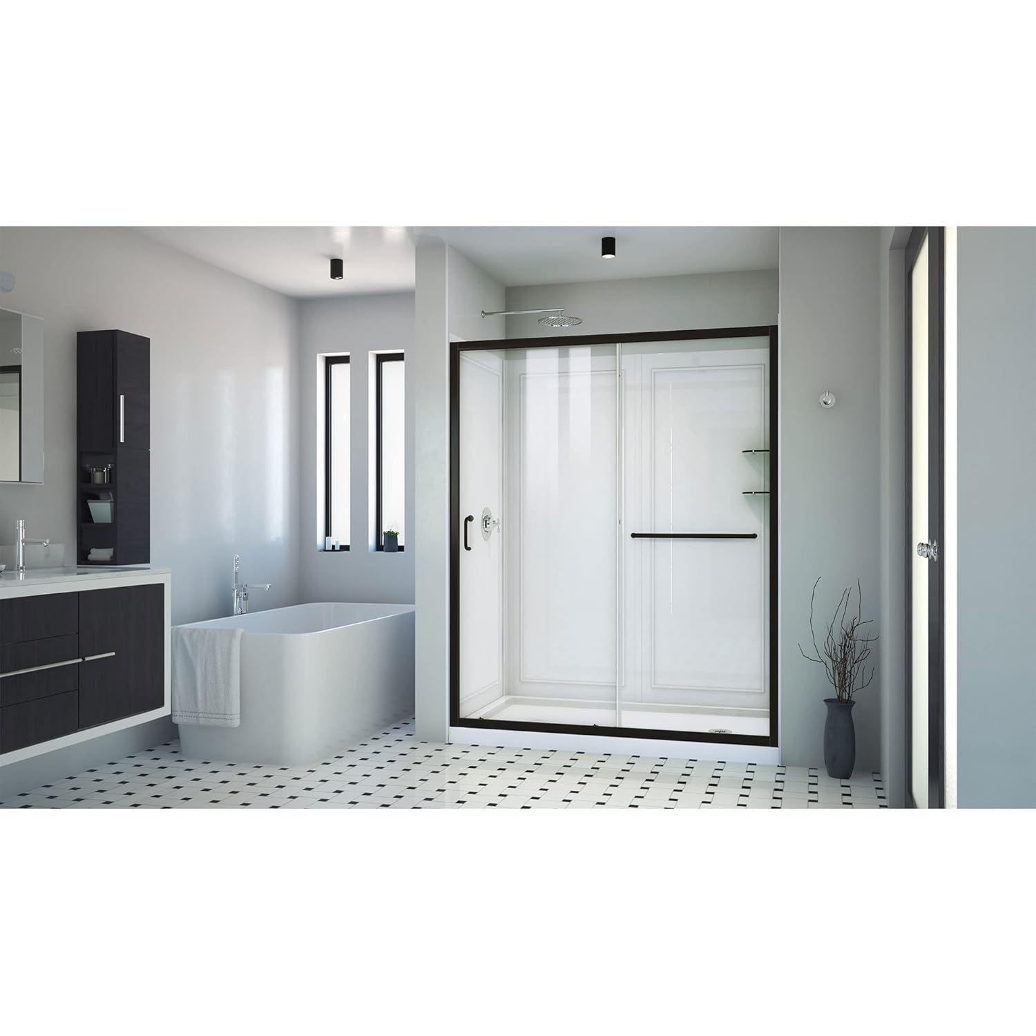 Infinity-Z 60" W x 30" D x 76.75" H Semi-Frameless Rectangle Shower Enclosure with Towel Bar and Base Included