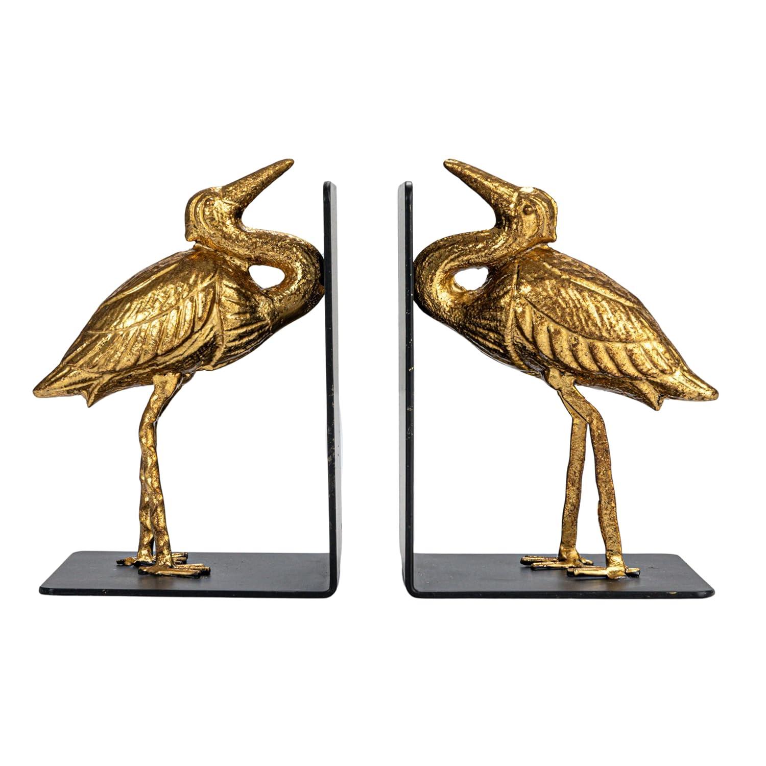 Storied Home Decorative Cast Iron Bird Bookends, Gold, Set of 2