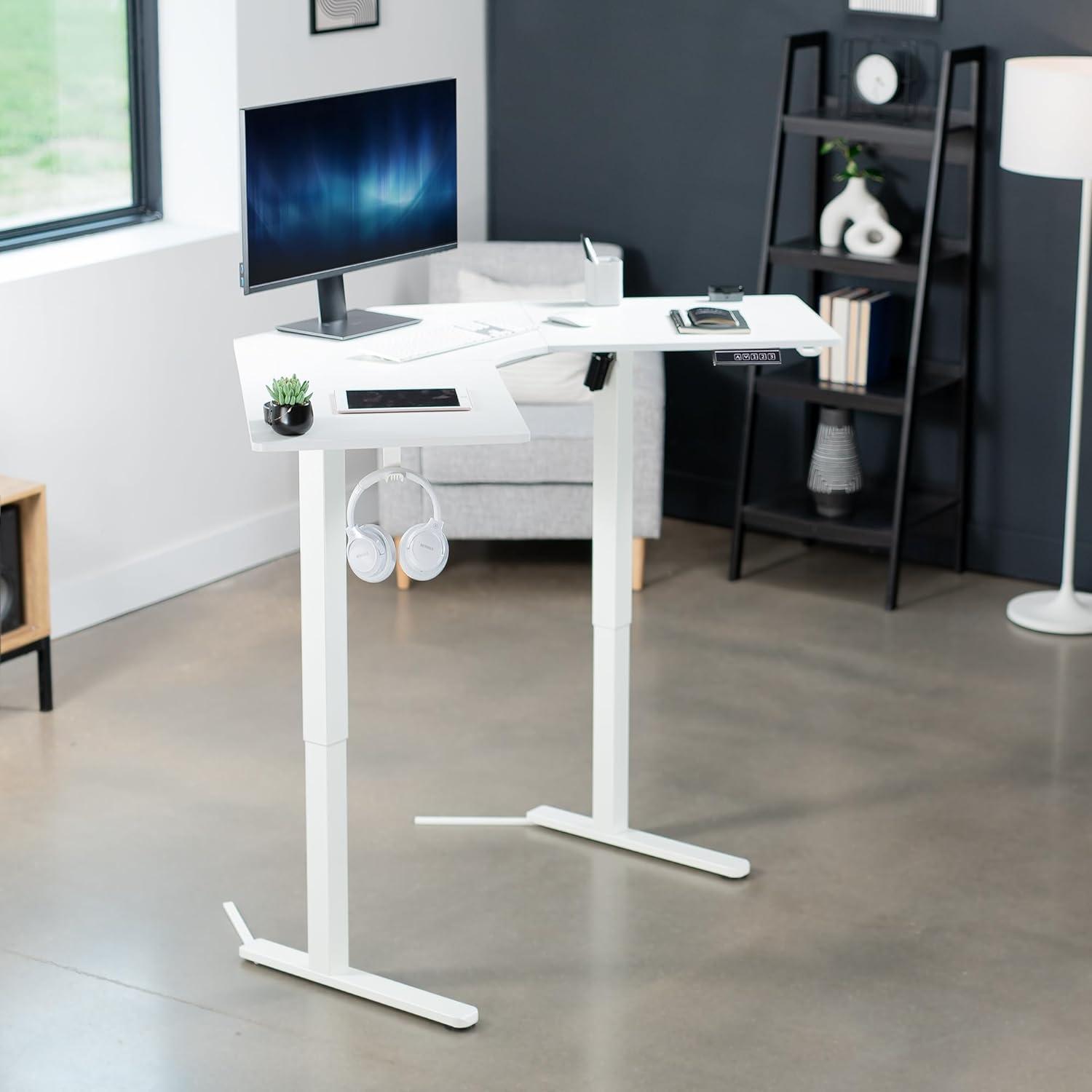 VIVO White Electric 47" x 47" Corner Standing Desk, L-Shaped Workstation