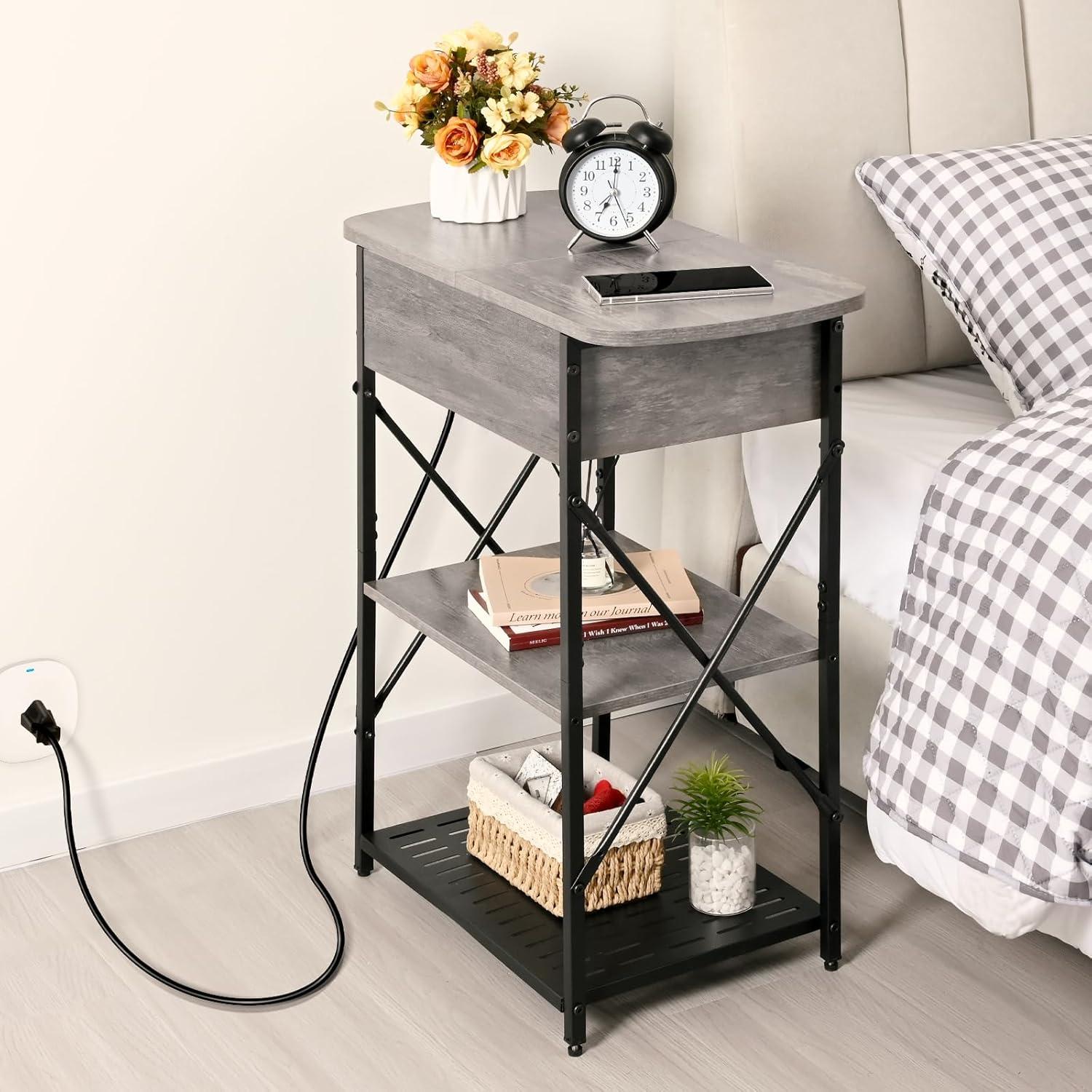 Flip Top End Tables Set 2 with Charging Station, Side Tables Living Room