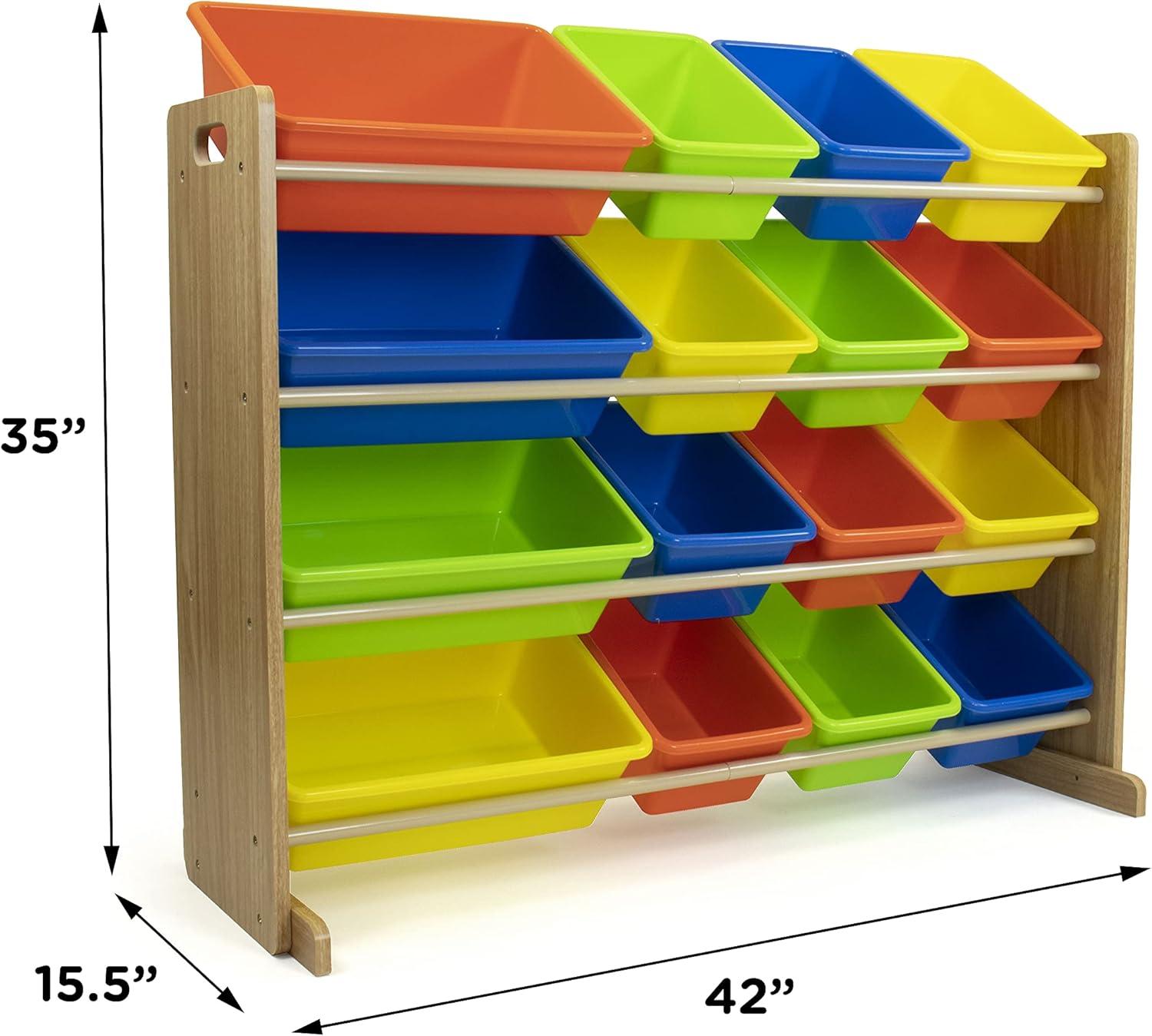 Humble Crew Pacific Supersized Toy Storage Organizer with 16 Plastic Storage Bins, Natural/Multi Colors