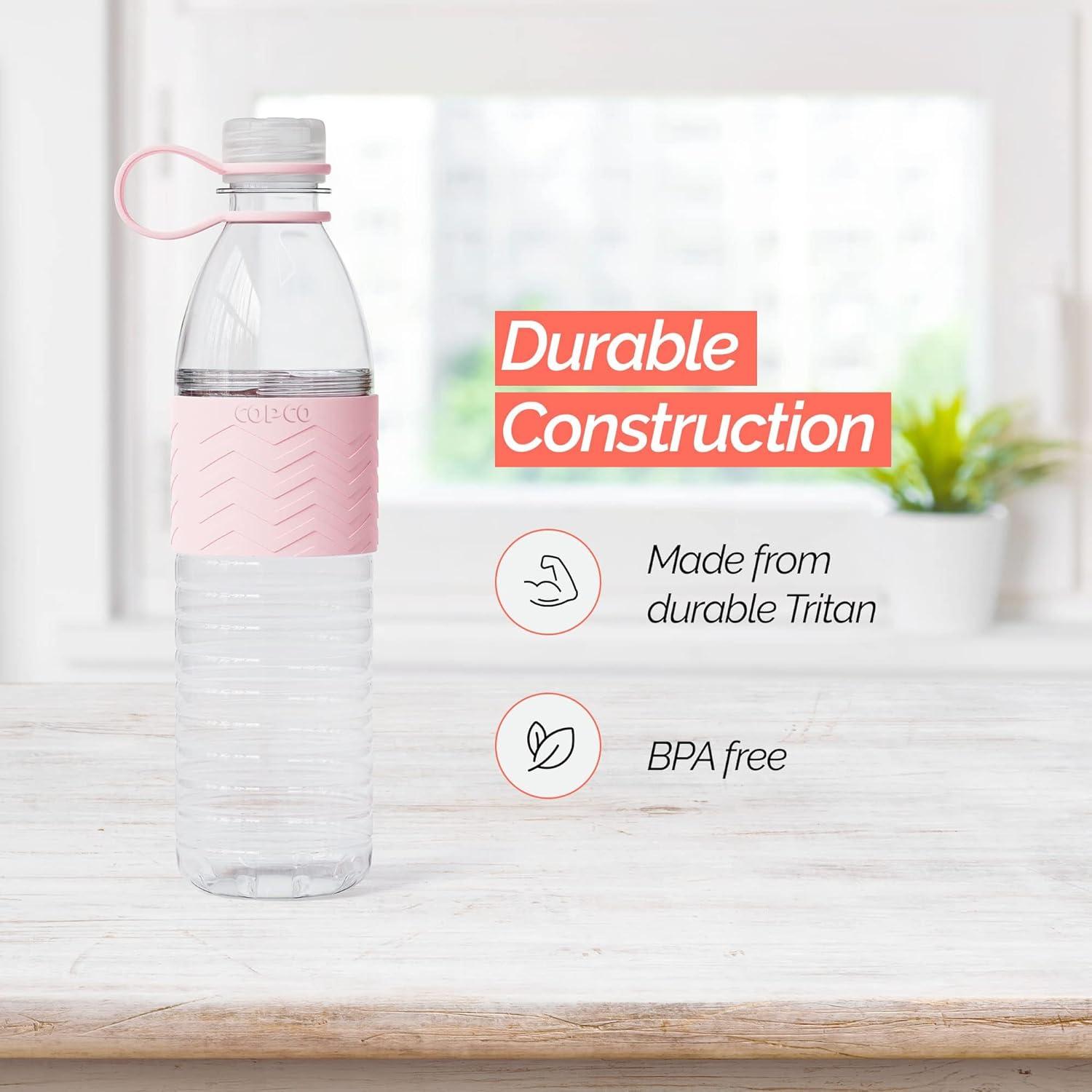 Copco Hydra Sports Water Bottle 20 Ounce Non Slip Sleeve BPA Free Tritan Plastic Reusable - Pink 2510-2298