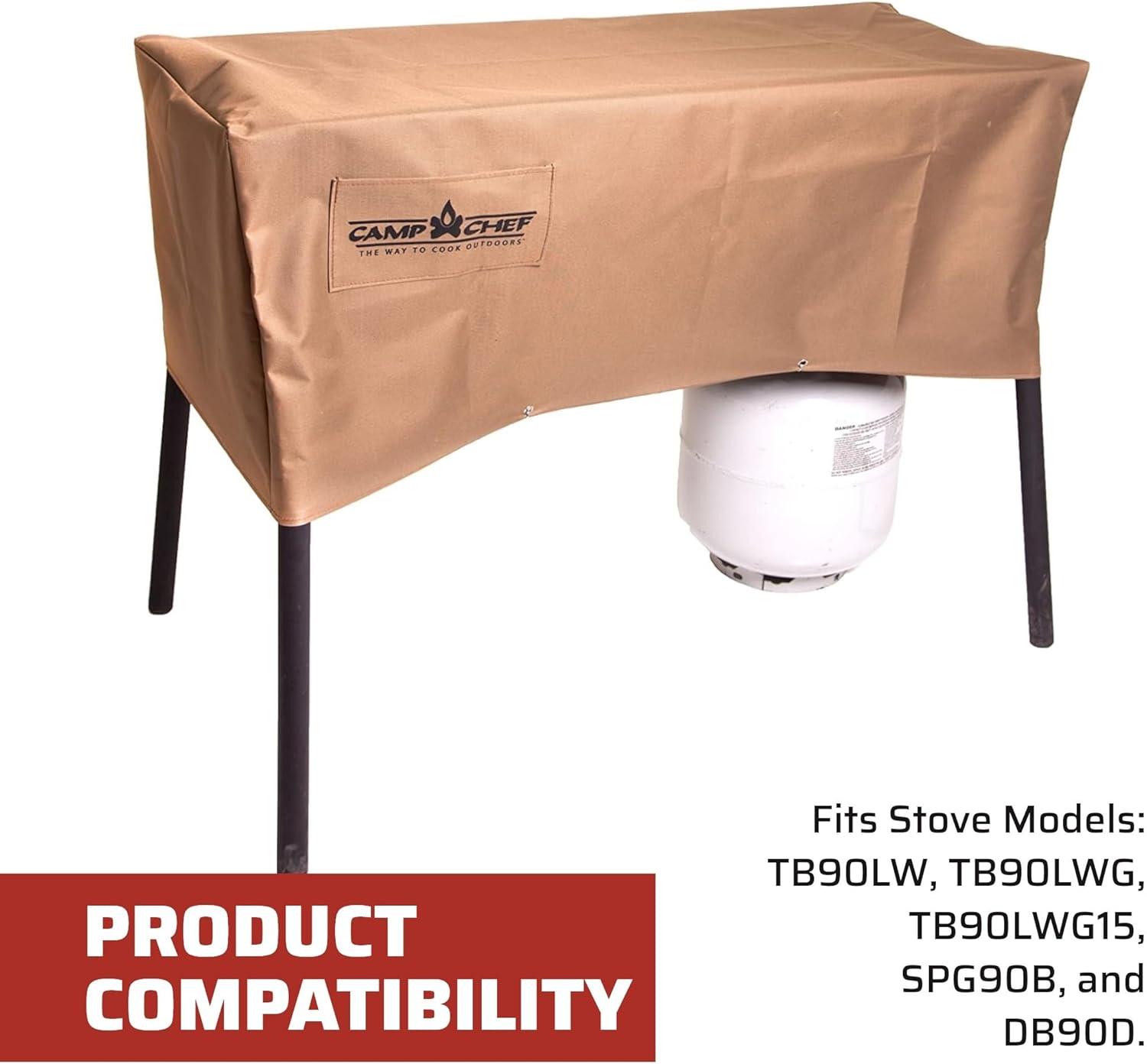 Tan Weather-Resistant Grill Cover for Three-Burner Cooking Systems