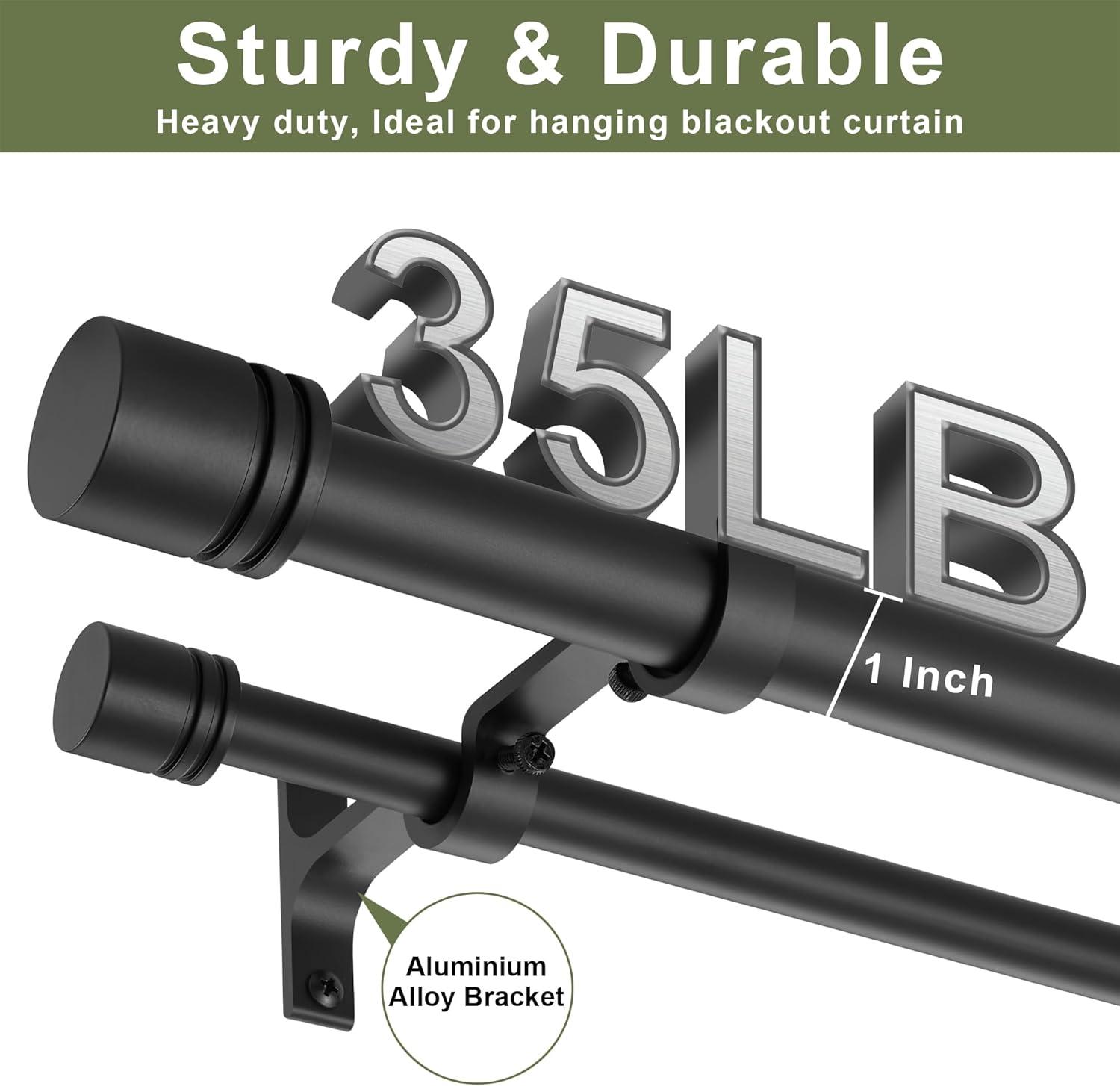 Adjustable Black Double Curtain Rod with Cylindrical Finials