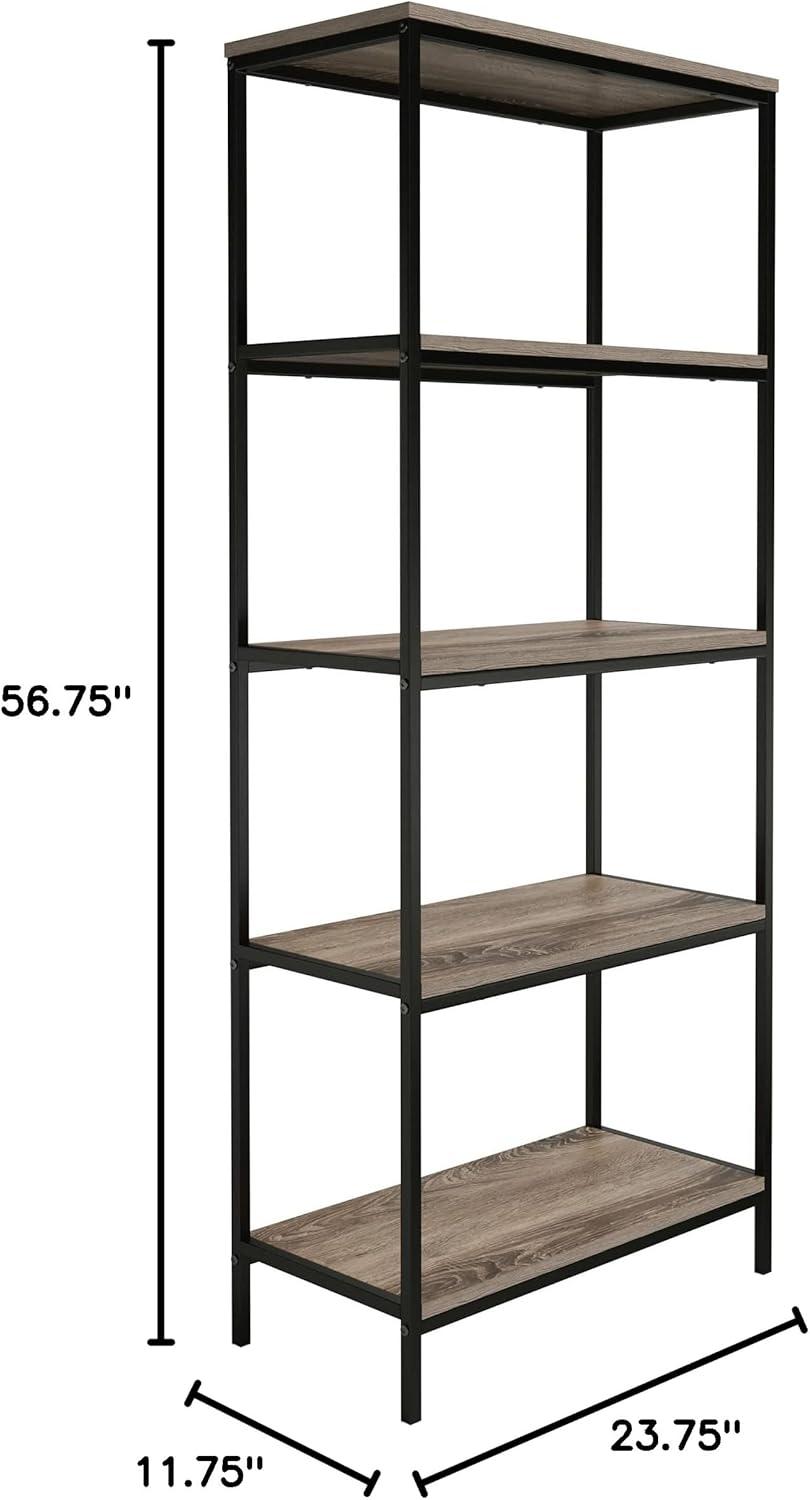 Lavish Home 5-Tier Bookshelf - Open Industrial Style Etagere Wooden Shelving Unit