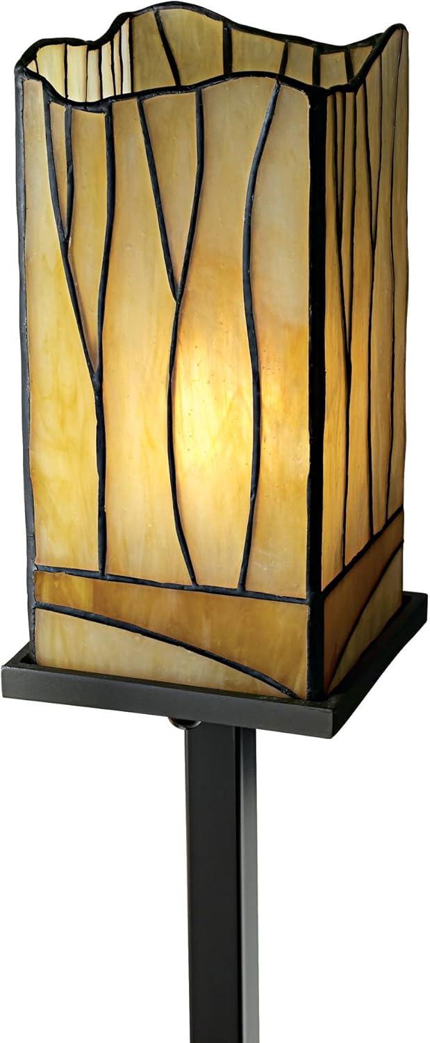 Robert Louis Tiffany Sedona Mission Rustic Tree Floor Lamp Standing 72" Tall Bronze 3 Light Amber Tone Art Glass Shade for Living Room Bedroom Office