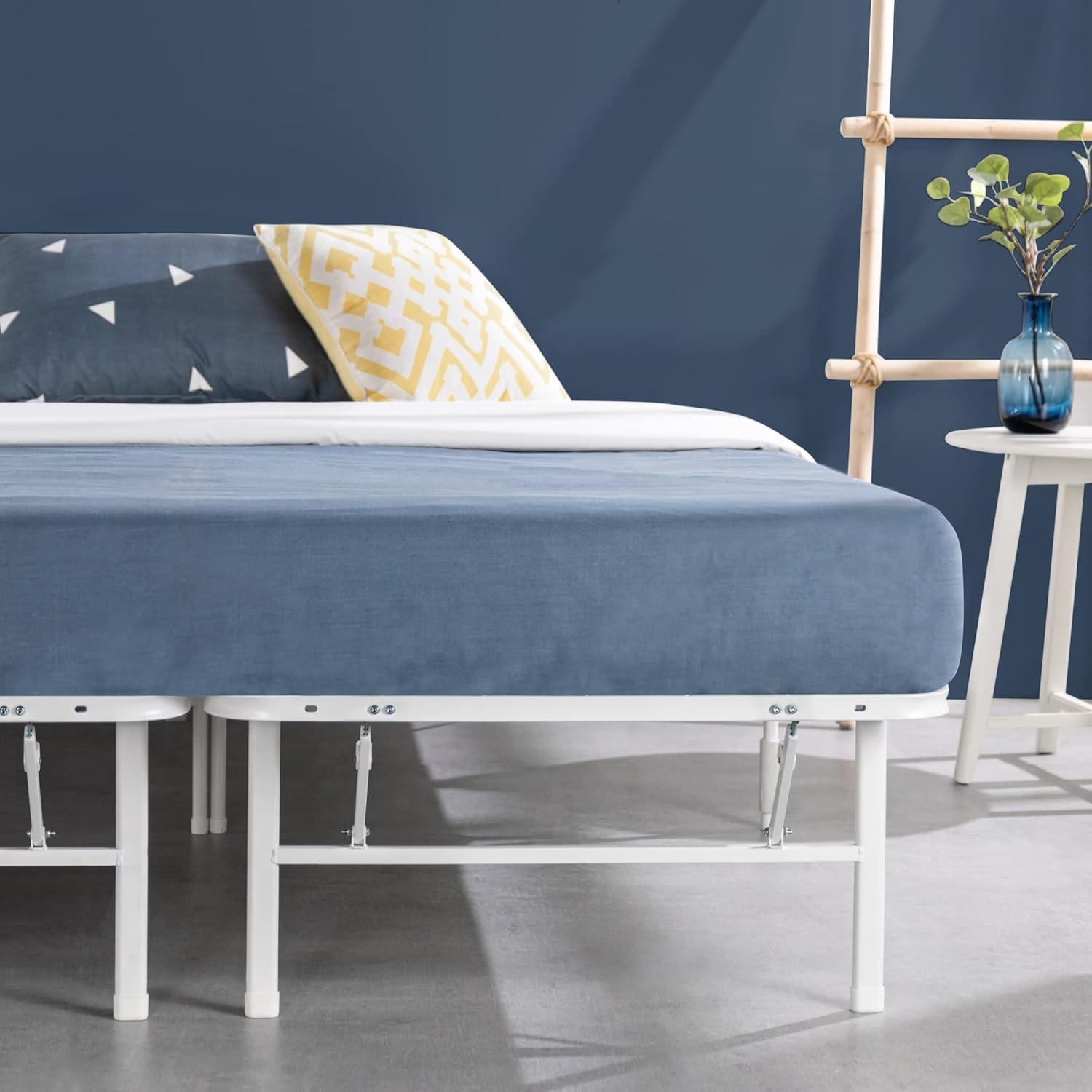 Full White Metal Platform Bed Frame with Underbed Storage