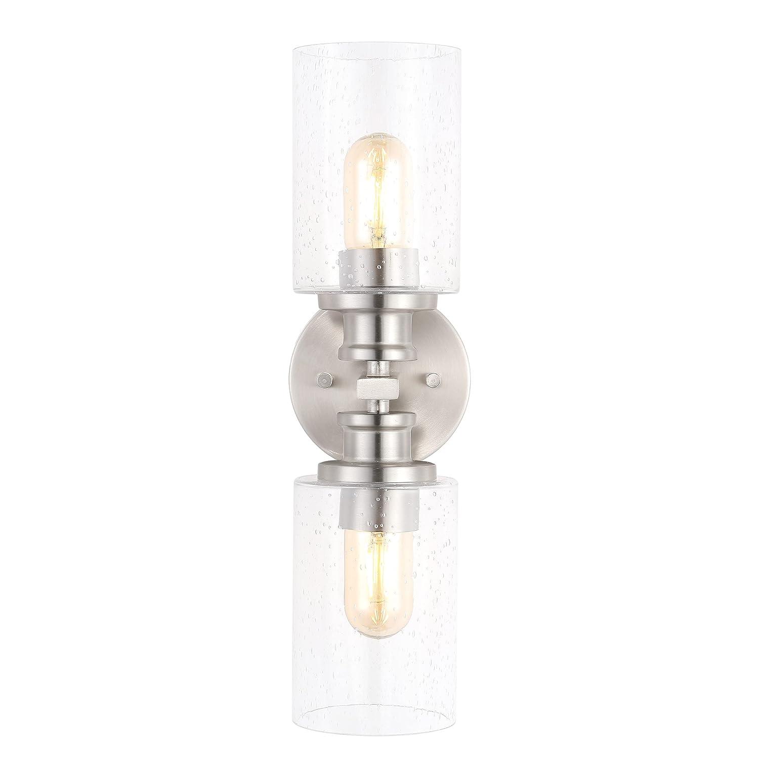 JONATHAN Y Jules Edison 16.5" Cylinder 2-Light Iron/Seeded Glass Farmhouse Contemporary LED Wall Sconce, Nickel