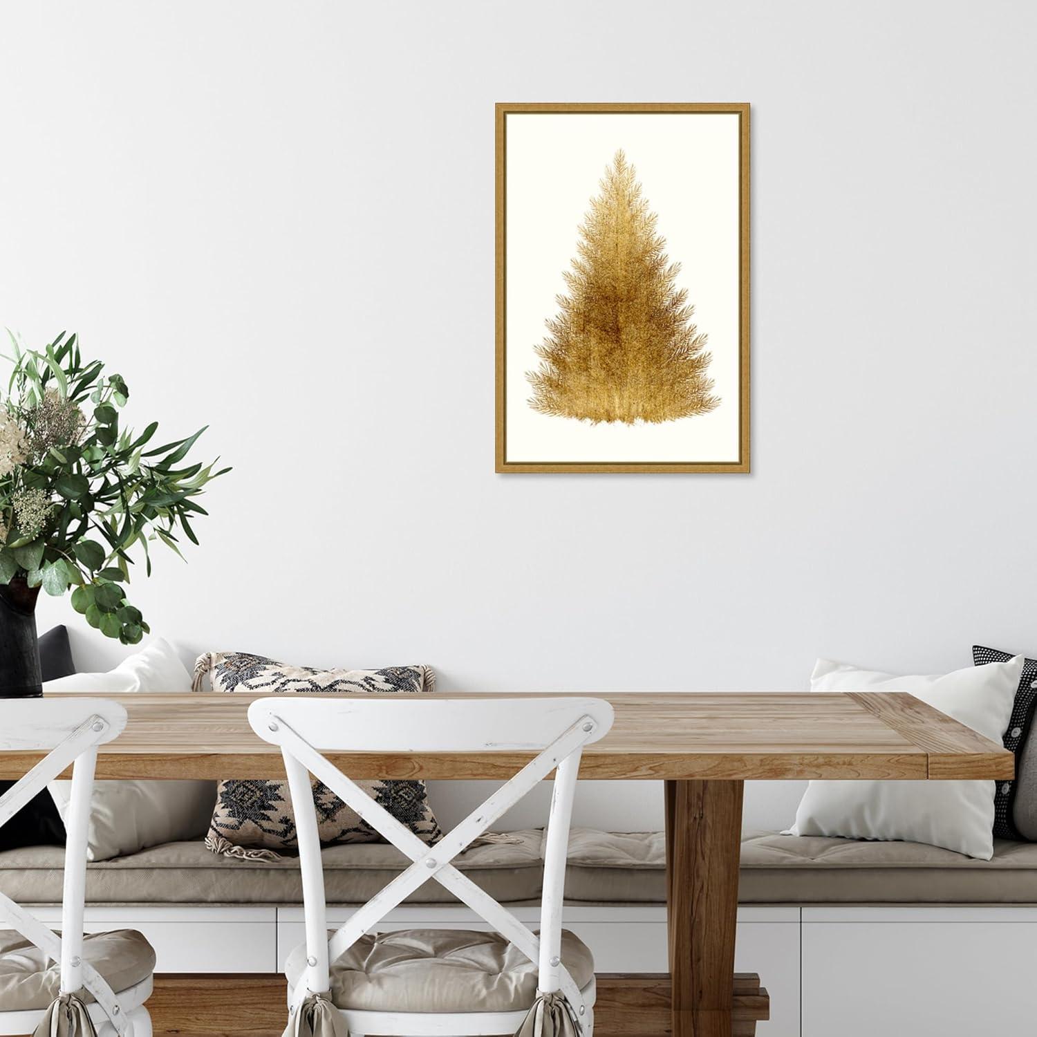 Amanti Art 16"x23" Tan Christmas Tree by Kubistika Framed Canvas Wall Art Print