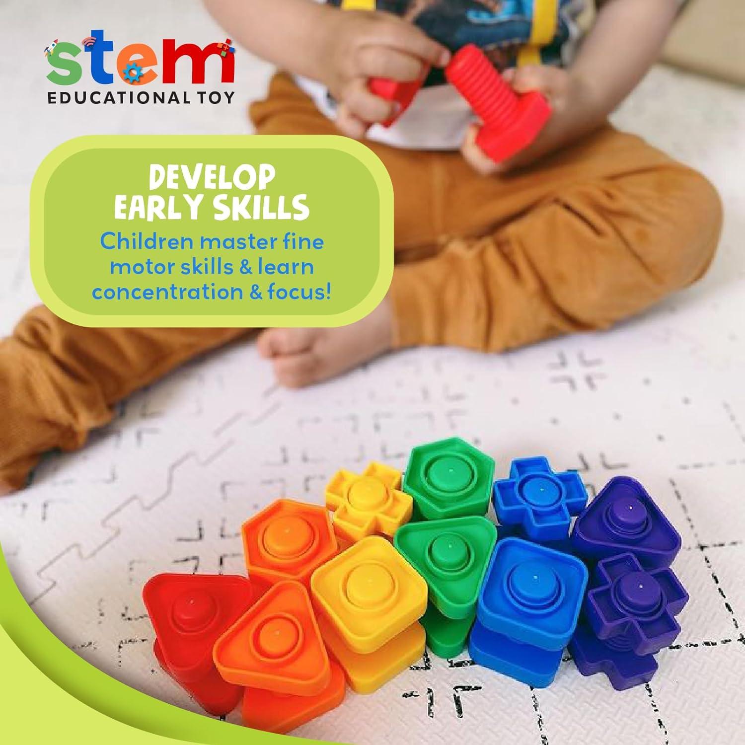 Skoolzy Nuts and Bolts 24 Piece Toy_Building_Block Set Sensory Occupational Therapy STEM for Baby Toddler Toys & Kids, Includes eBook