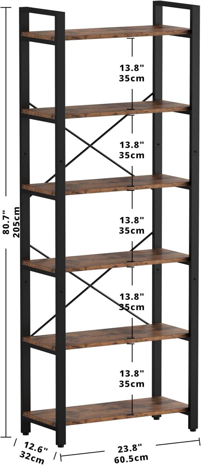 IRONCK Bookshelf 6 Tier Ladder Shelf 110lbs/shelf Vintage Industrial Style Bookcase for Home Office