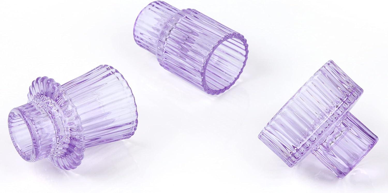 Vixdonos Taper Glass Candlestick Holders Tealight Candle Holders for Table Centerpieces, Wedding Decor and Dinner Party (6 Pcs, Purple)
