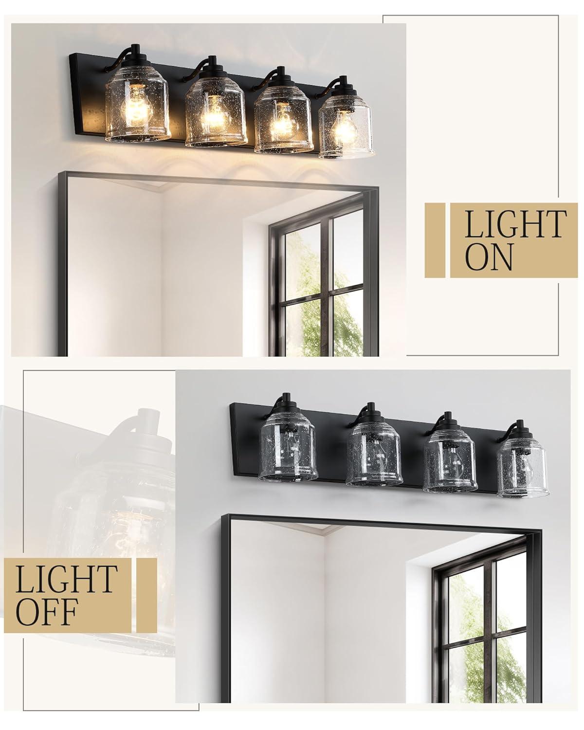 Vanity Lights for Bathroom Large 23", Farmhouse Rustic Vanity Light with Bubble Glass Shades, Black 3 Light Bathroom Lighting Fixtures Over Mirror, Bath Wall Sconce Home Decor
