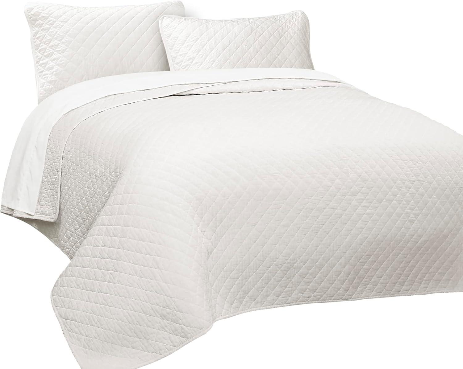 Lush Decor Ava Diamond Oversized Cotton Quilt White 3Pc Set Cal King