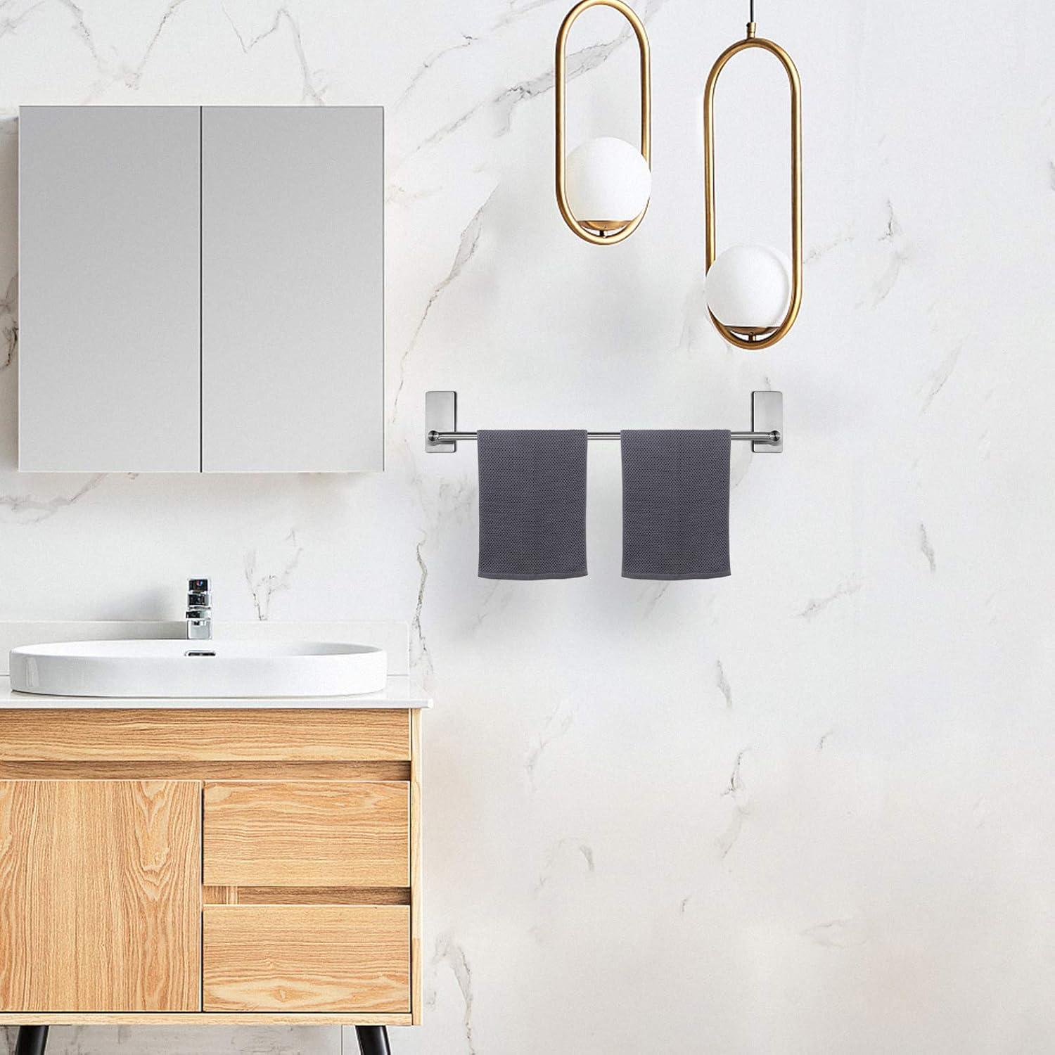 NearMoon Self Adhesive Bathroom Towel Bar- Stainless Steel Bath Wall Shelf Rack Hanging Towel Stick On Sticky Hanger Contemporary Style, NO Drilling (1 Pack, Brushed Nickel, 27-Inch Towel Rack)