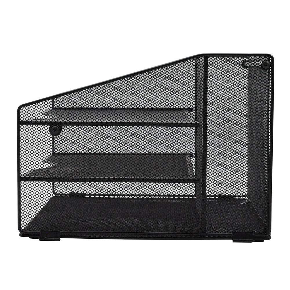 EASEPRES Mesh Desktop File Organizer, Document Mail Desk Folder Holder with 3 Paper Letter Tray and 1 Vertical Upright Compartment for Office Supplies, Desk Accessories & Workspace, Black