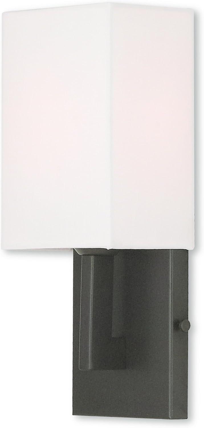 Bronze Direct Wired Electric Wall Sconce with Off-White Shade