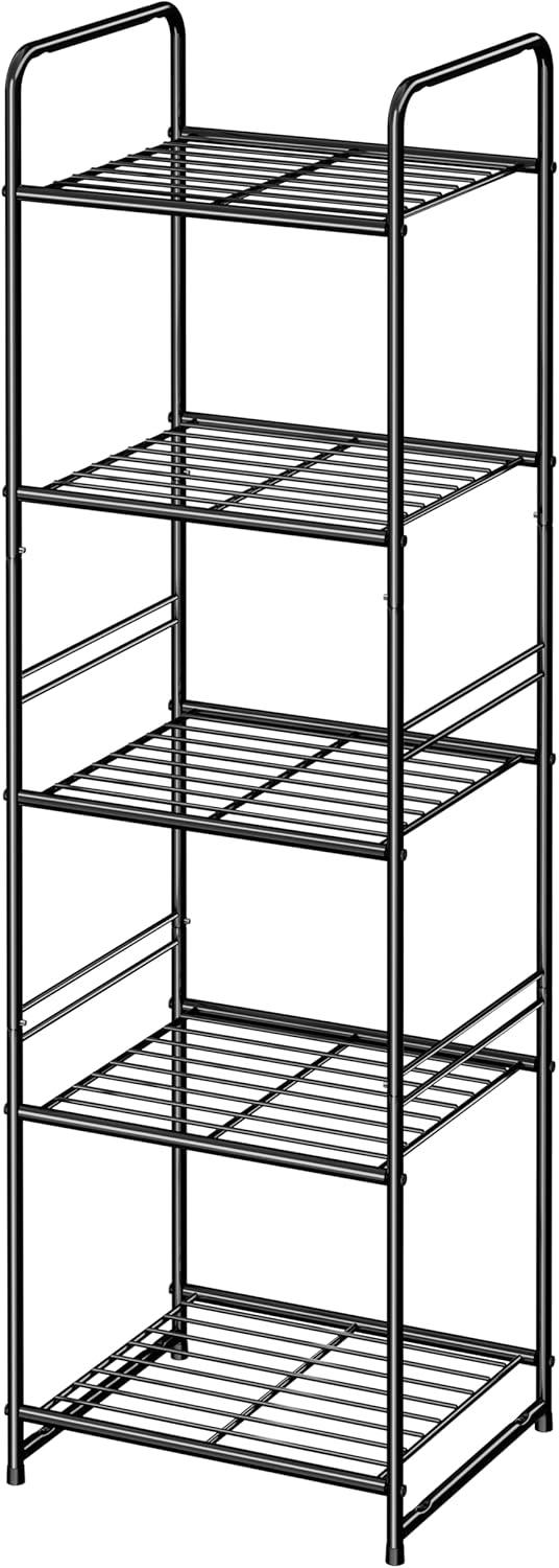 Rebrilliant 3 Tier Wire Shelves For Storage Rack Outdoor Indoor Waterproof, Stackable Metal 17.7-Inch Bathroom Organizer Shelf Stand, Perfect For Kitchen, Black