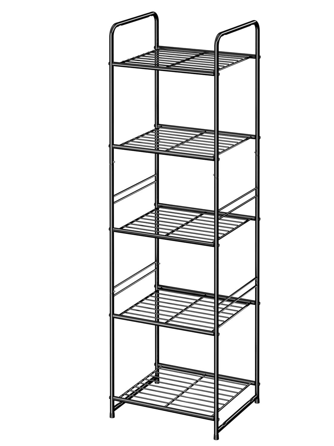 Rebrilliant 3 Tier Wire Shelves For Storage Rack Outdoor Indoor Waterproof, Stackable Metal 17.7-Inch Bathroom Organizer Shelf Stand, Perfect For Kitchen, Black