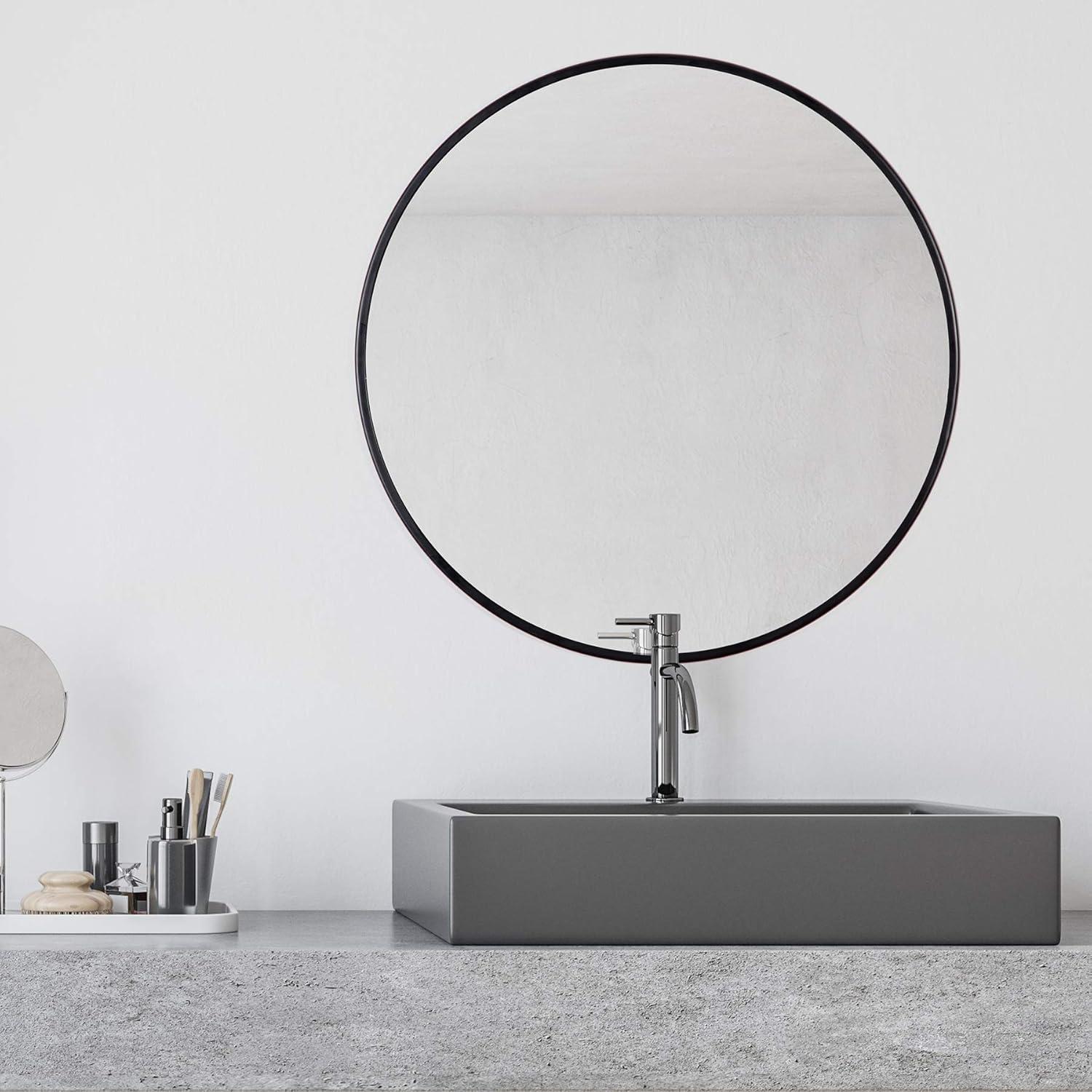 Adelina Modern Black Metal Framed 30" Round Wall Mirror