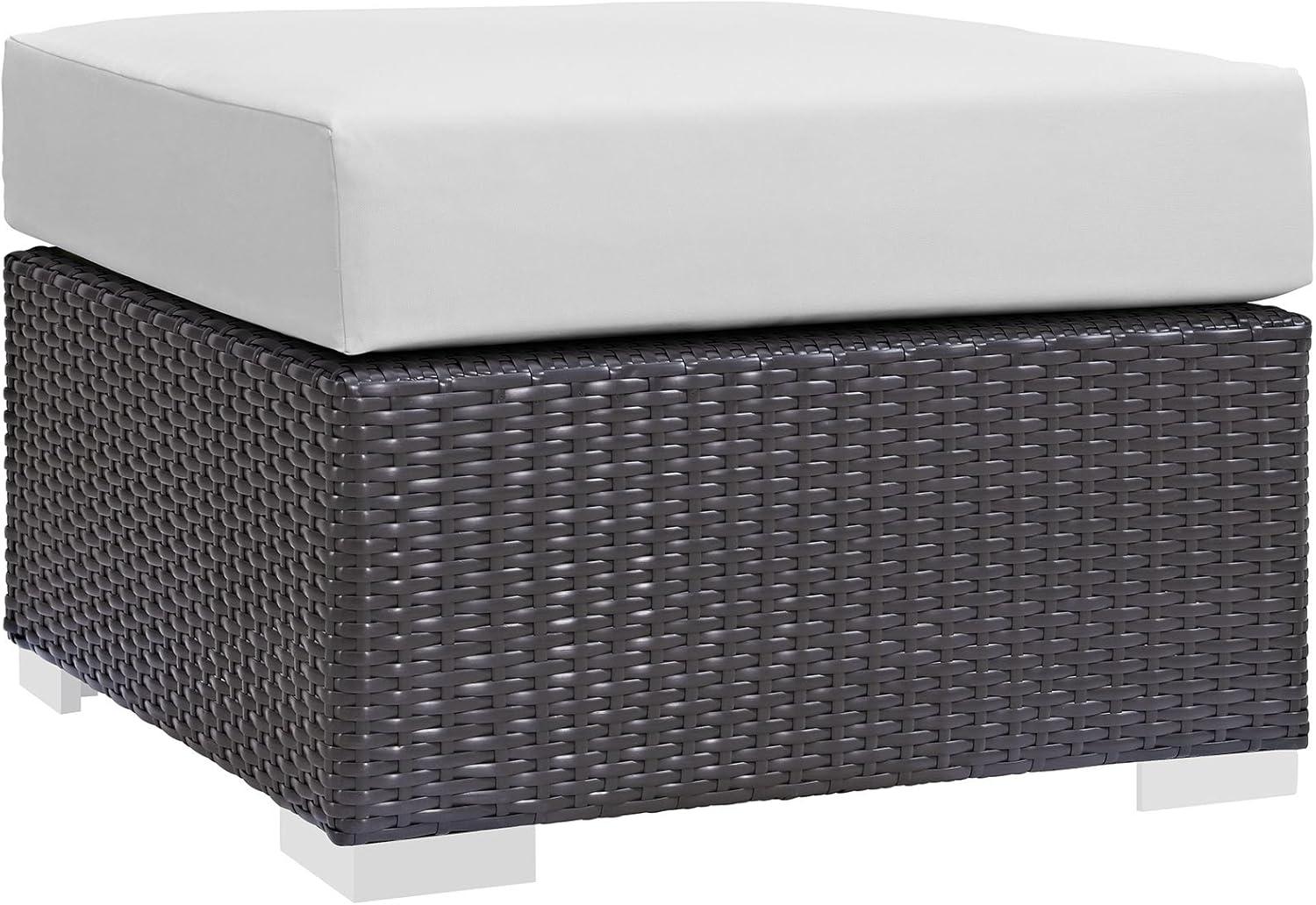 Modway Convene Square Fabric and Rattan Patio Ottoman in Espresso/White