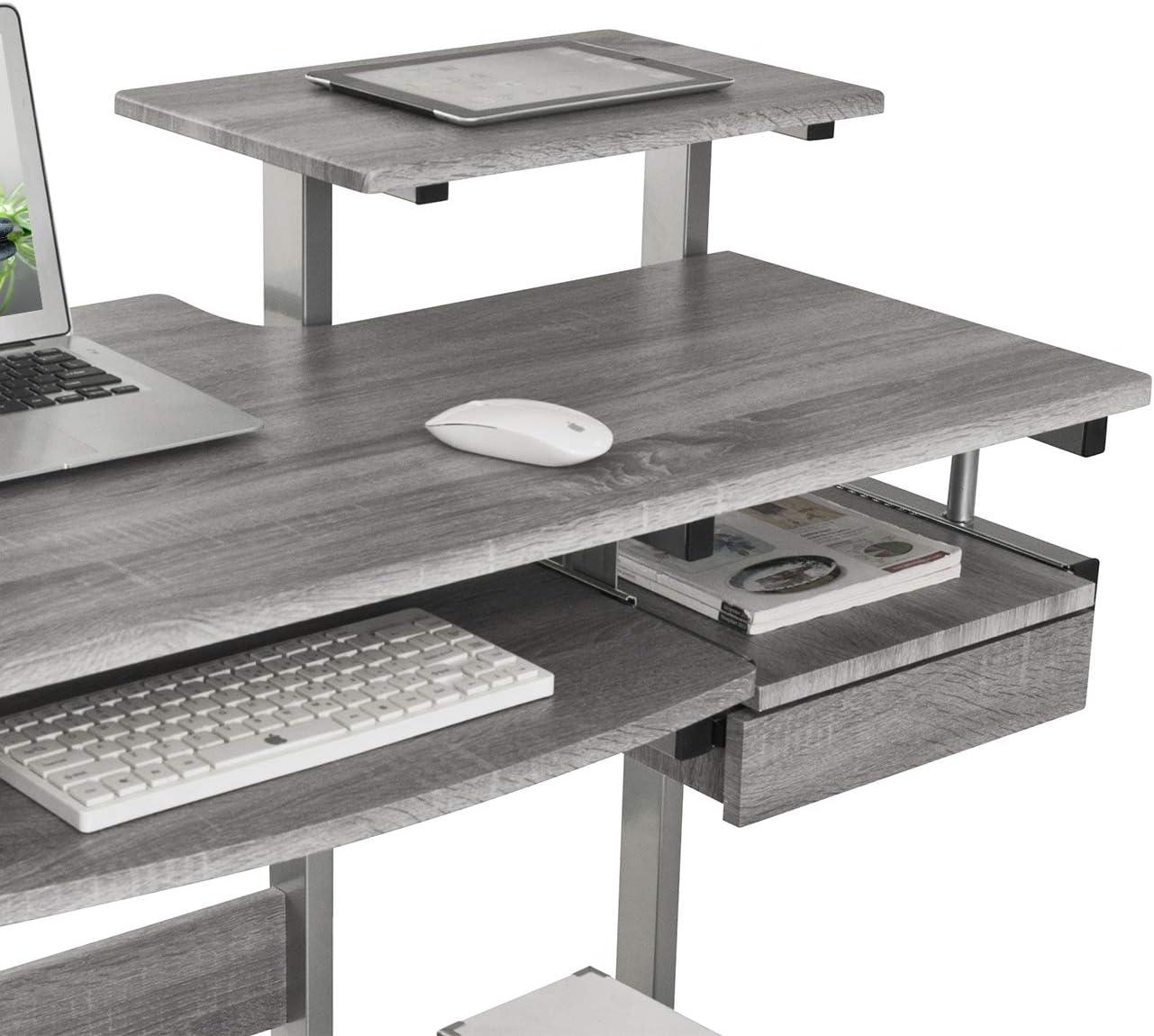 Complete Computer Workstation Desk Gray - Techni Mobili: With Drawer, Steel Frame, MDF Surface