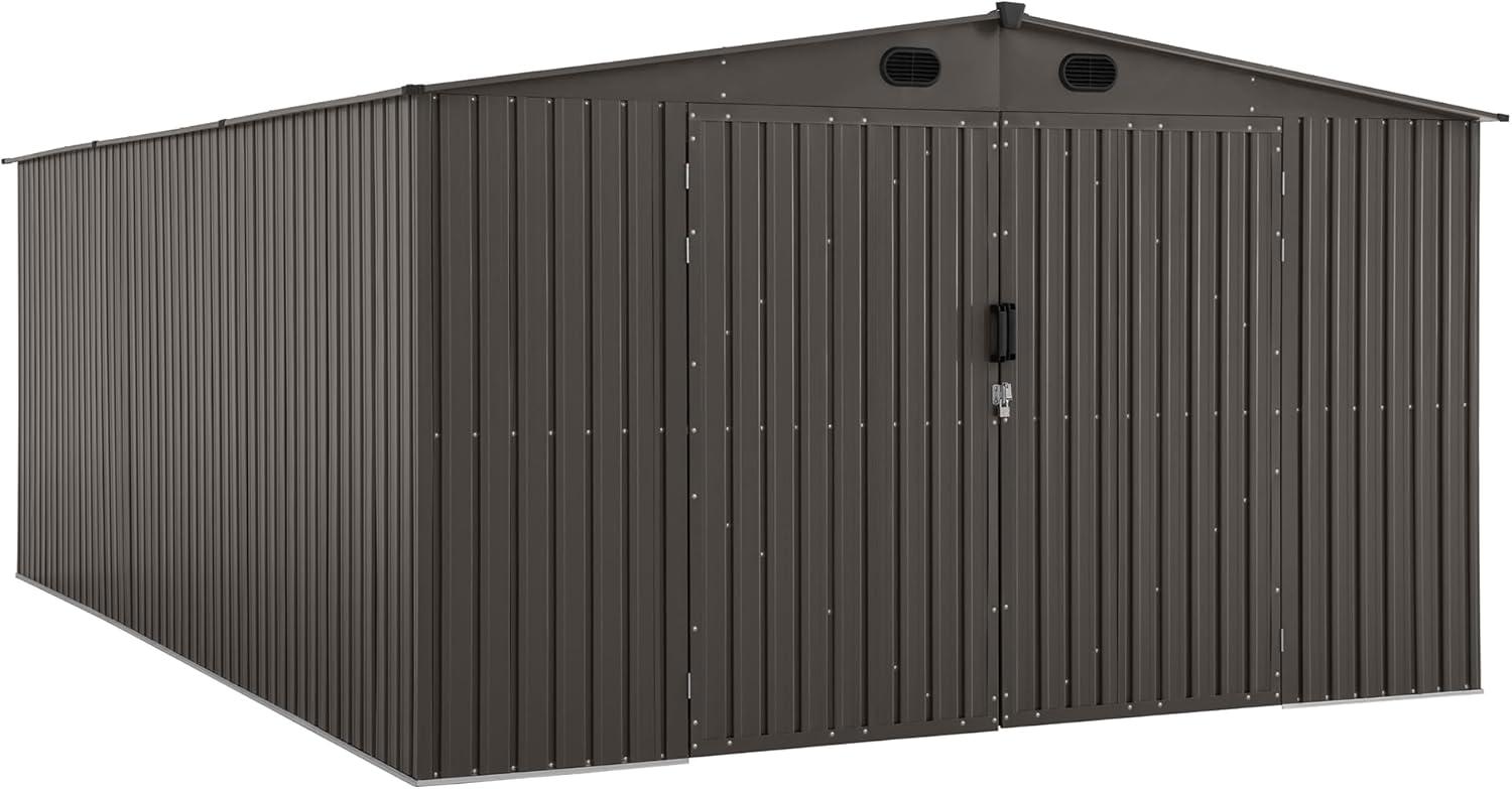 Sunjoy Sunjoy Outdoor Storage Shed 10 x 20 ft. Carport, Patio Metal Utility Large Storage Shed Garage with 2 Doors and 4 Vents, for Car, Truck, Bike, Garbage Can, Tool, Lawnmower