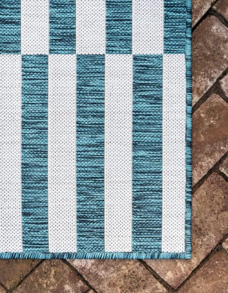 Unique Loom Outdoor Striped Collection Area Rug - Striped (5' 1" x 8' Rectangle Teal/Ivory)