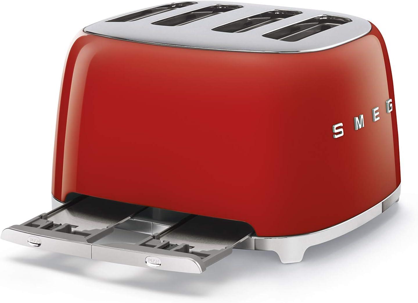 Smeg 50's Style Retro Aesthetic 4 Slice Toaster 6 Presets Extra Wide Slots Red TSF03RDUS
