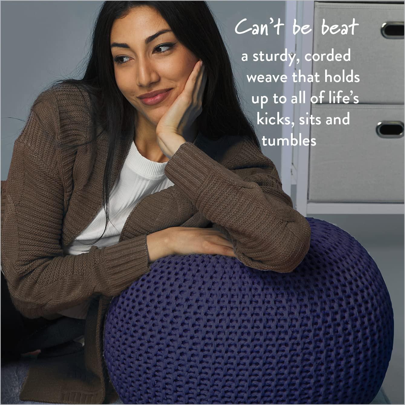 Urban Shop Round Solid Print Polyester Pouf, Blue