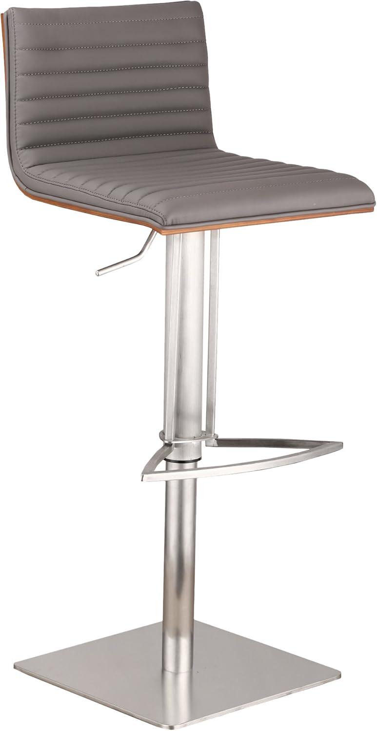 Contemporary 32" Gray Faux Leather & Walnut Swivel Bar Stool