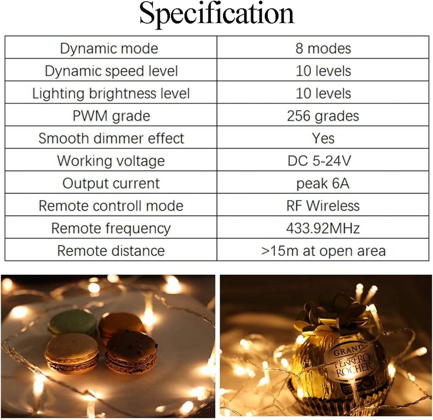 RF Mini Wireless Remote Controller for Single Color 3528 5050 LED Strip Lights, Wireless Remote Control with White DC Connector, RF Dimmer for 12V DC LED Ribbon, Shelf Lights