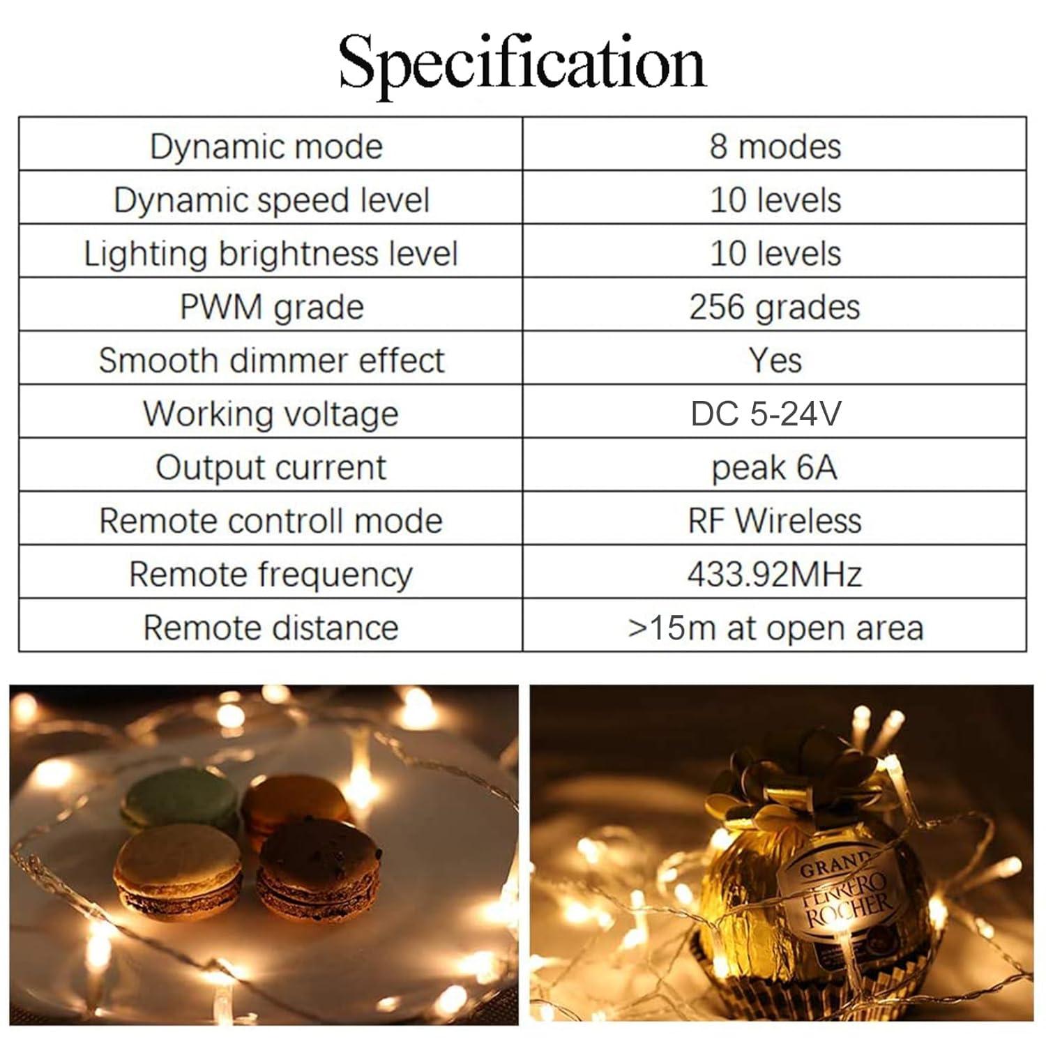 RF Mini Wireless Remote Controller for Single Color 3528 5050 LED Strip Lights, Wireless Remote Control with White DC Connector, RF Dimmer for 12V DC LED Ribbon, Shelf Lights