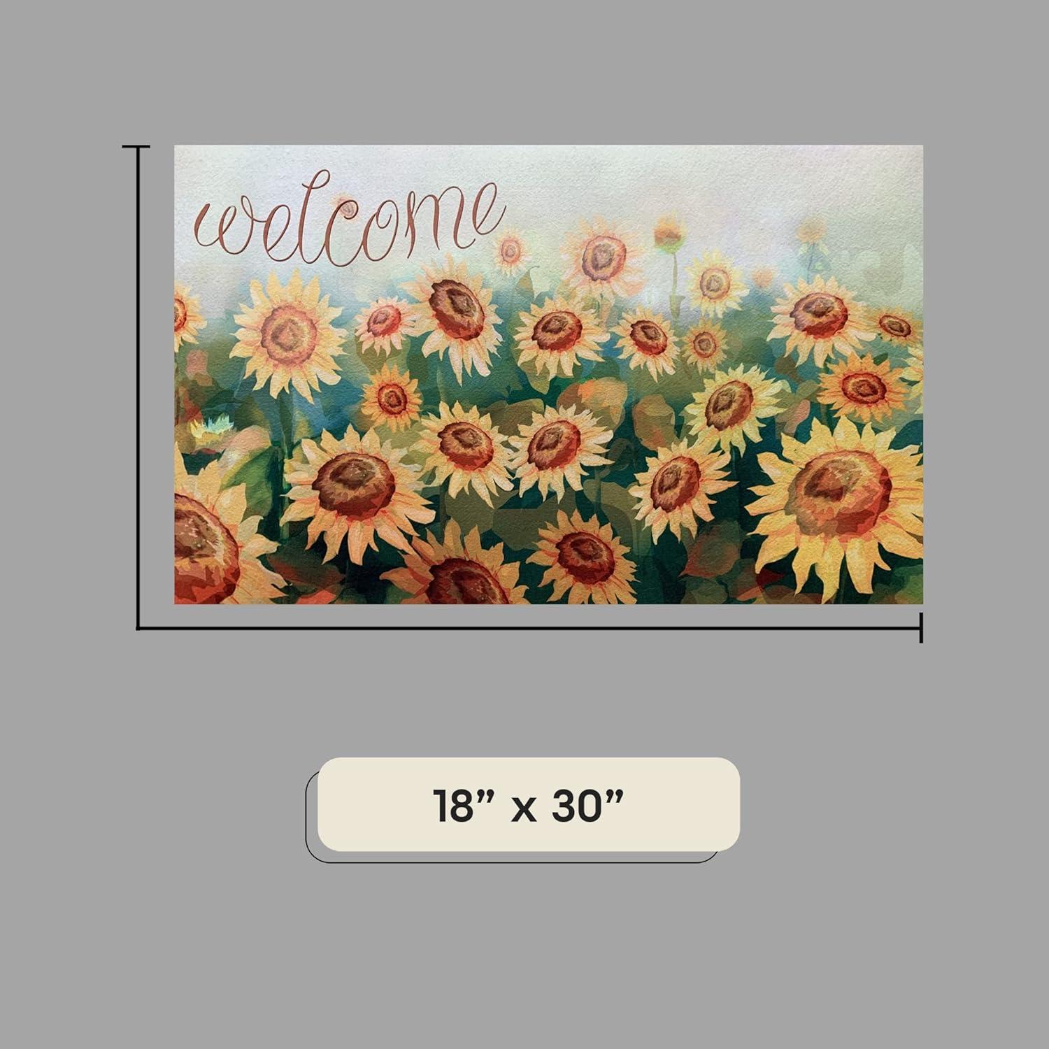 Achim Welcome Rubber Outdoor Doormat, Sunflower Field, 18" x 30"