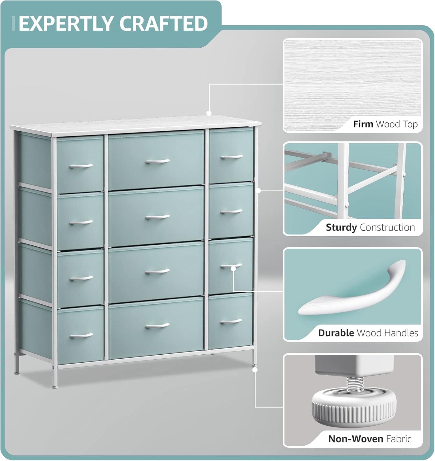 Sorbus 12 Drawers Dresser with Steel Frame and Wood Top